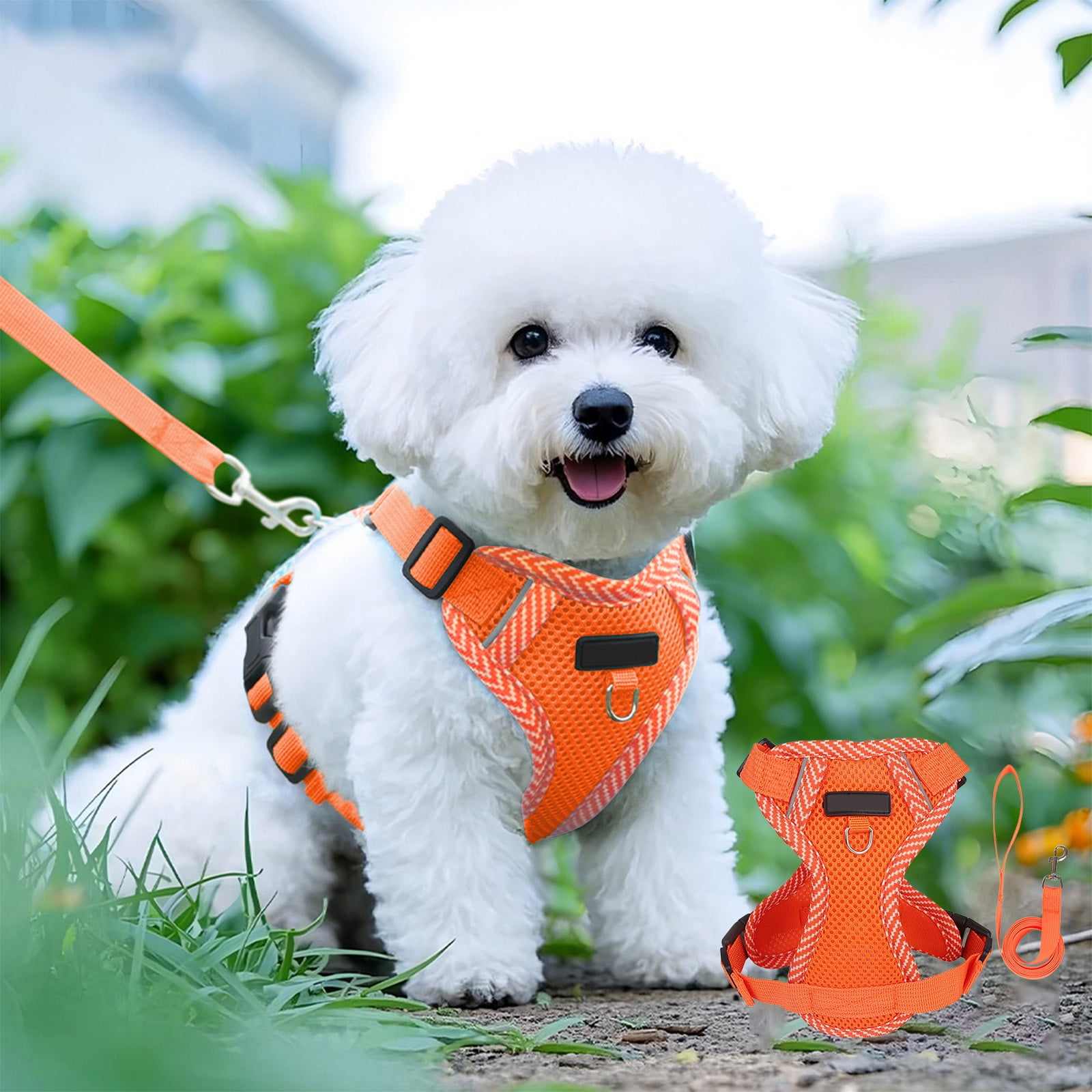 Tyidzon Small Dog Harness with Pet Lead, Puppy Harness Reflective Step-in Puppy Pet Harnesses for Small Medium Dogs and Cats Orange - Image 1