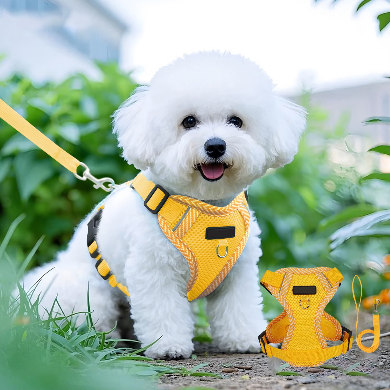 Tyidzon Small Dog Harness with Pet Lead, Puppy Harness Reflective Step-in Puppy Pet Harnesses for Small Medium Dogs and Cats Yellow - Image 1