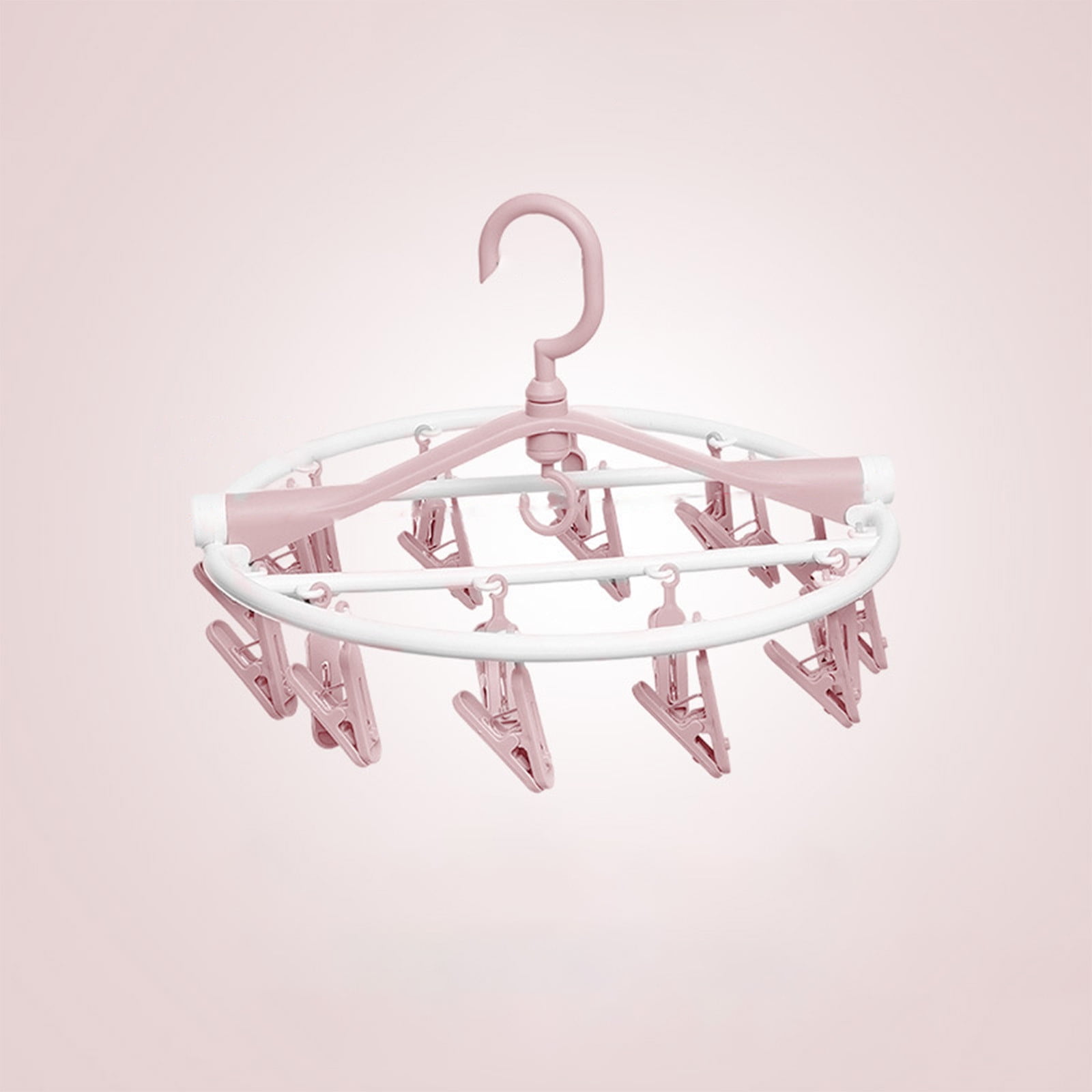Tyidzon Drying Rack Clothing Hanging Clothes Drying Rack with 20 Clips, Heavy Duty Round Clothes Hangers Clothes Rack for Drying Towel, Sock, Hat, Scarf Pink - Image 5