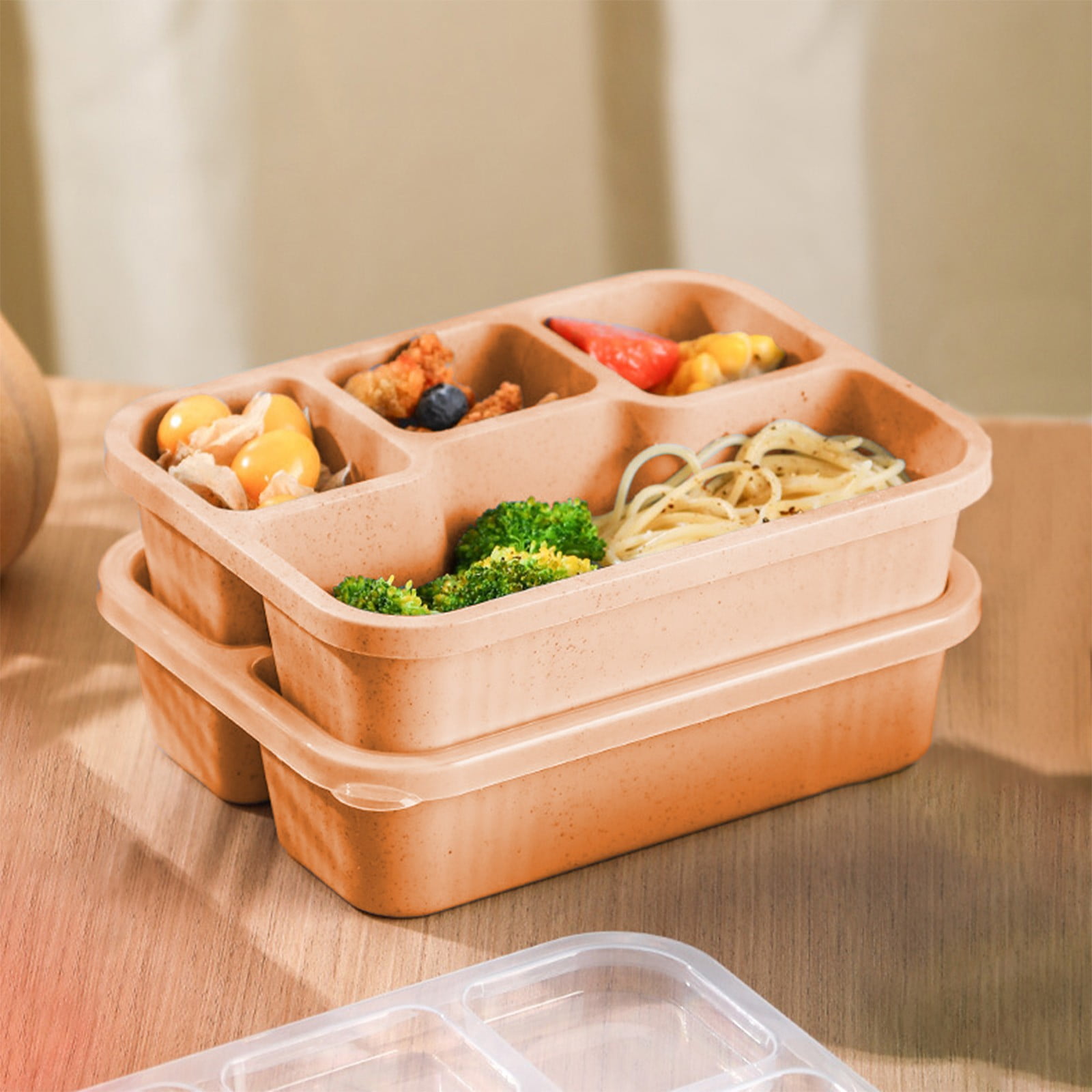 Xuniizn Bento Box Adult Lunch Box, Containers for Adults Men Women, Lunchable Food Container with Utensils, Sauce Jar, Muffin Liners, Microwave & Dishwasher Safe Beige - Image 5