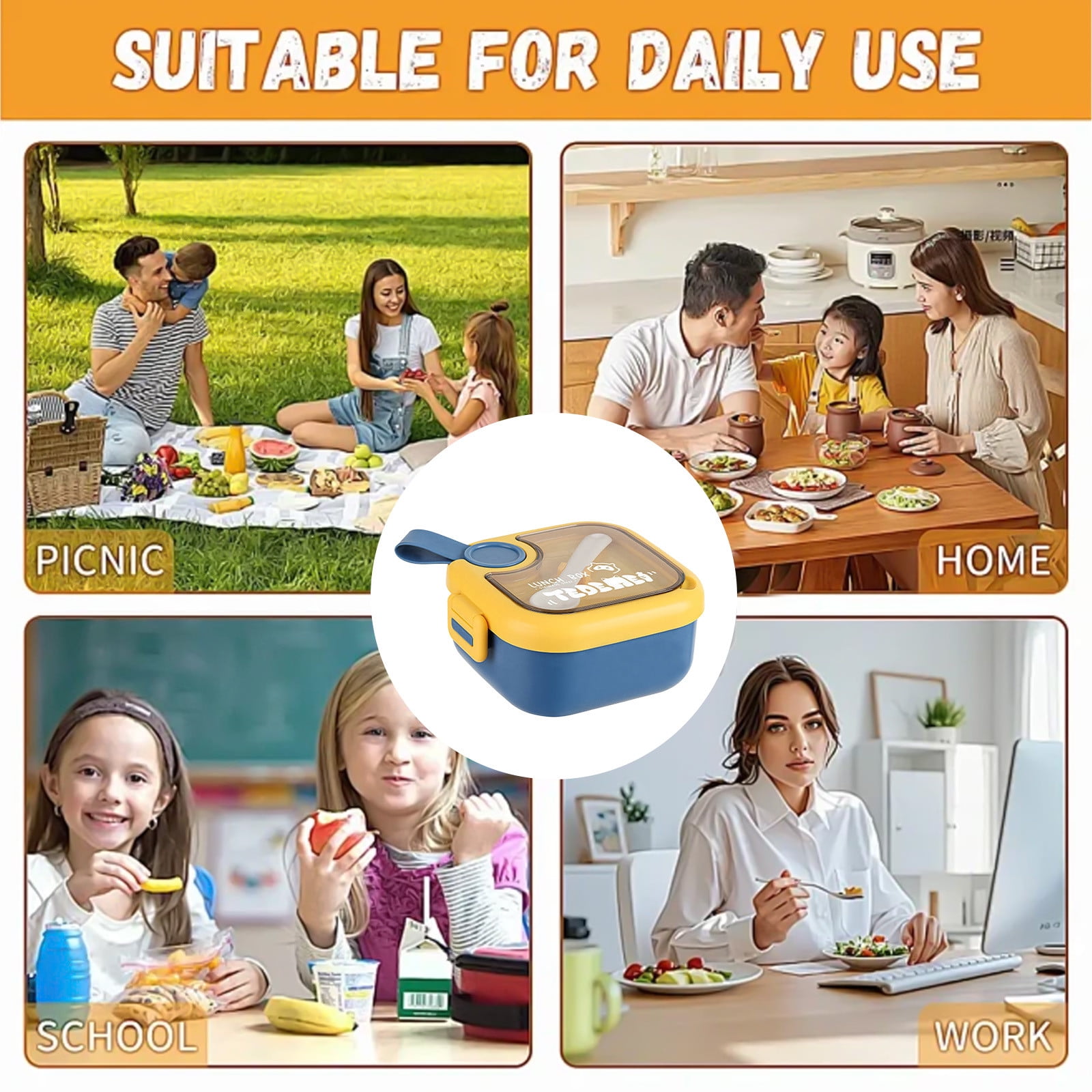 Xuniizn Bento Box Adult Lunch Box, Containers for Adults Men Women, Lunchable Food Container with Utensils, Sauce Jar, Muffin Liners, Microwave & Dishwasher Safe Blue#2 - Image 5