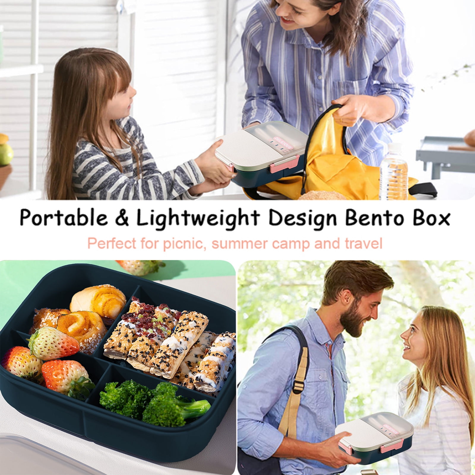 Xuniizn Bento Box Adult Lunch Box, Containers for Adults Men Women, Lunchable Food Container with Utensils, Sauce Jar, Muffin Liners, Microwave & Dishwasher Safe Blue#3 - Image 5