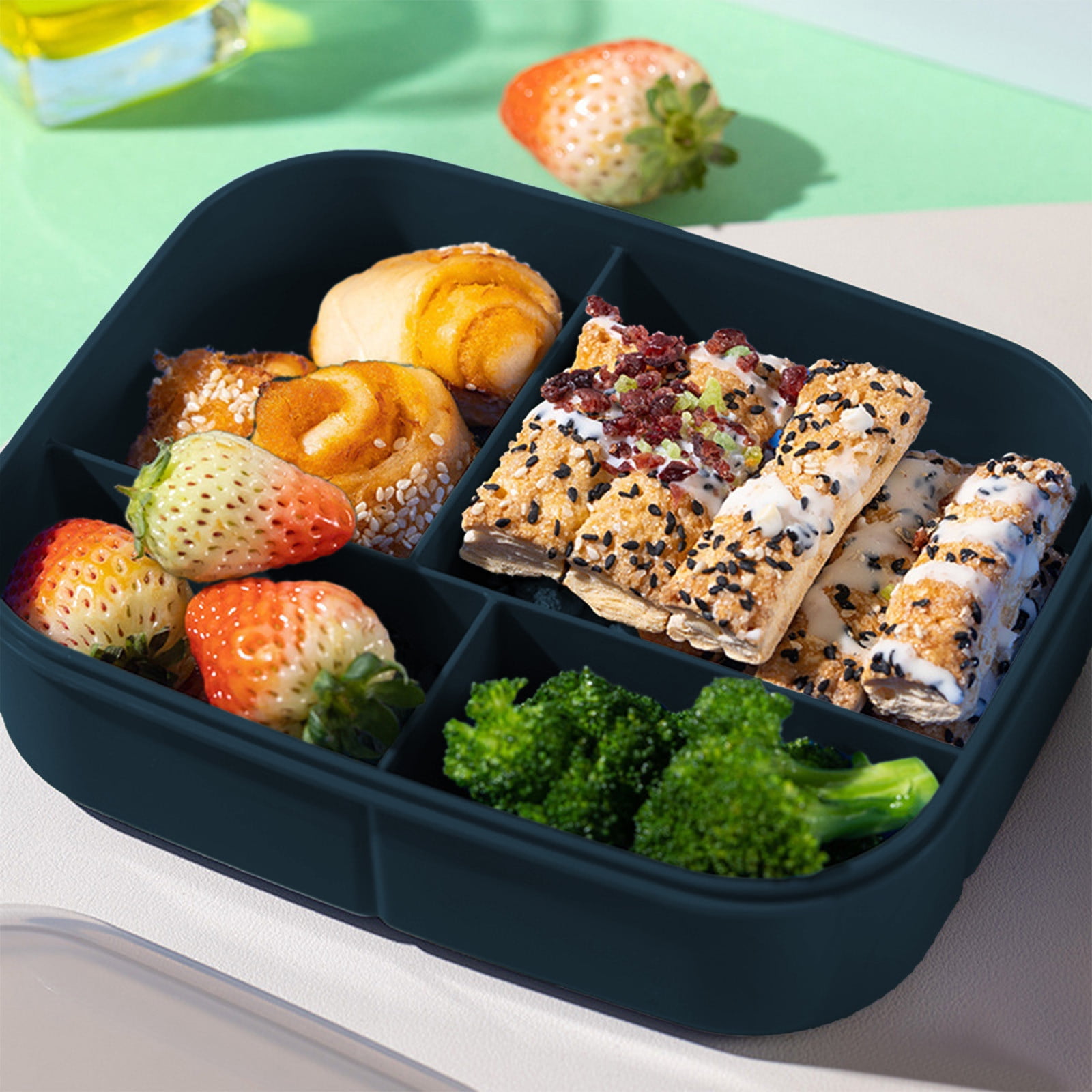 Xuniizn Bento Box Adult Lunch Box, Containers for Adults Men Women, Lunchable Food Container with Utensils, Sauce Jar, Muffin Liners, Microwave & Dishwasher Safe Blue#3 - Image 7