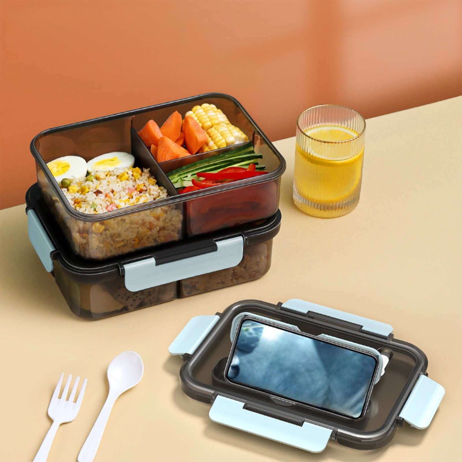 Xuniizn Bento Box Adult Lunch Box, Containers for Adults Men Women, Lunchable Food Container with Utensils, Sauce Jar, Muffin Liners, Microwave & Dishwasher Safe Blue#4 - Image 2