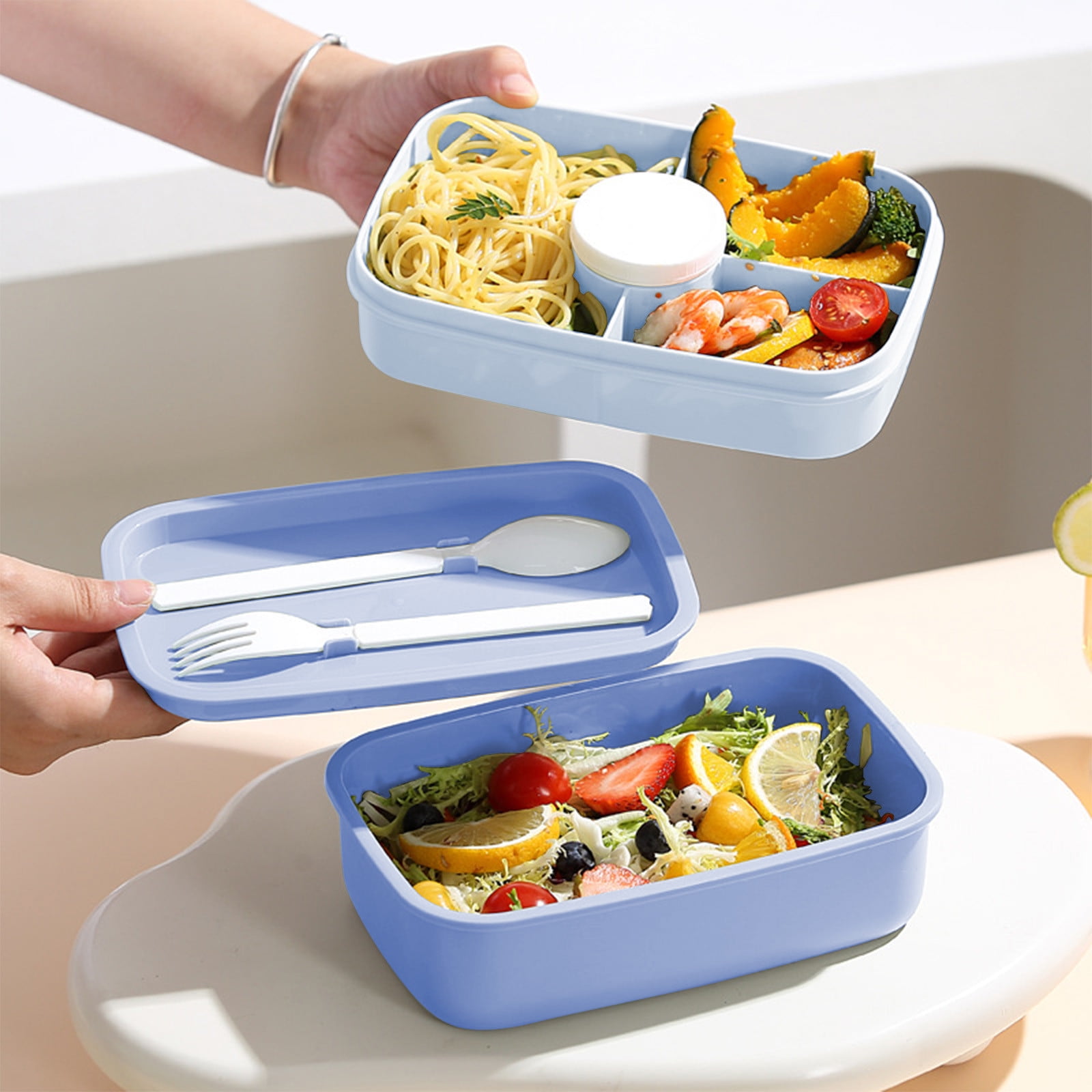 Xuniizn Bento Box Adult Lunch Box, Containers for Adults Men Women, Lunchable Food Container with Utensils, Sauce Jar, Muffin Liners, Microwave & Dishwasher Safe Blue#5 - Image 5