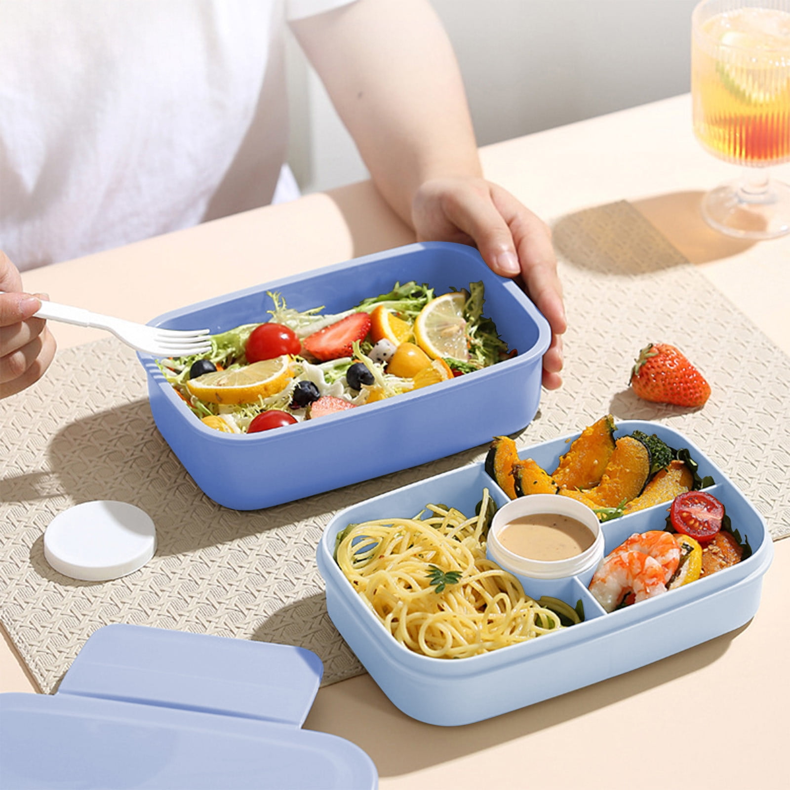 Xuniizn Bento Box Adult Lunch Box, Containers for Adults Men Women, Lunchable Food Container with Utensils, Sauce Jar, Muffin Liners, Microwave & Dishwasher Safe Blue#5 - Image 6