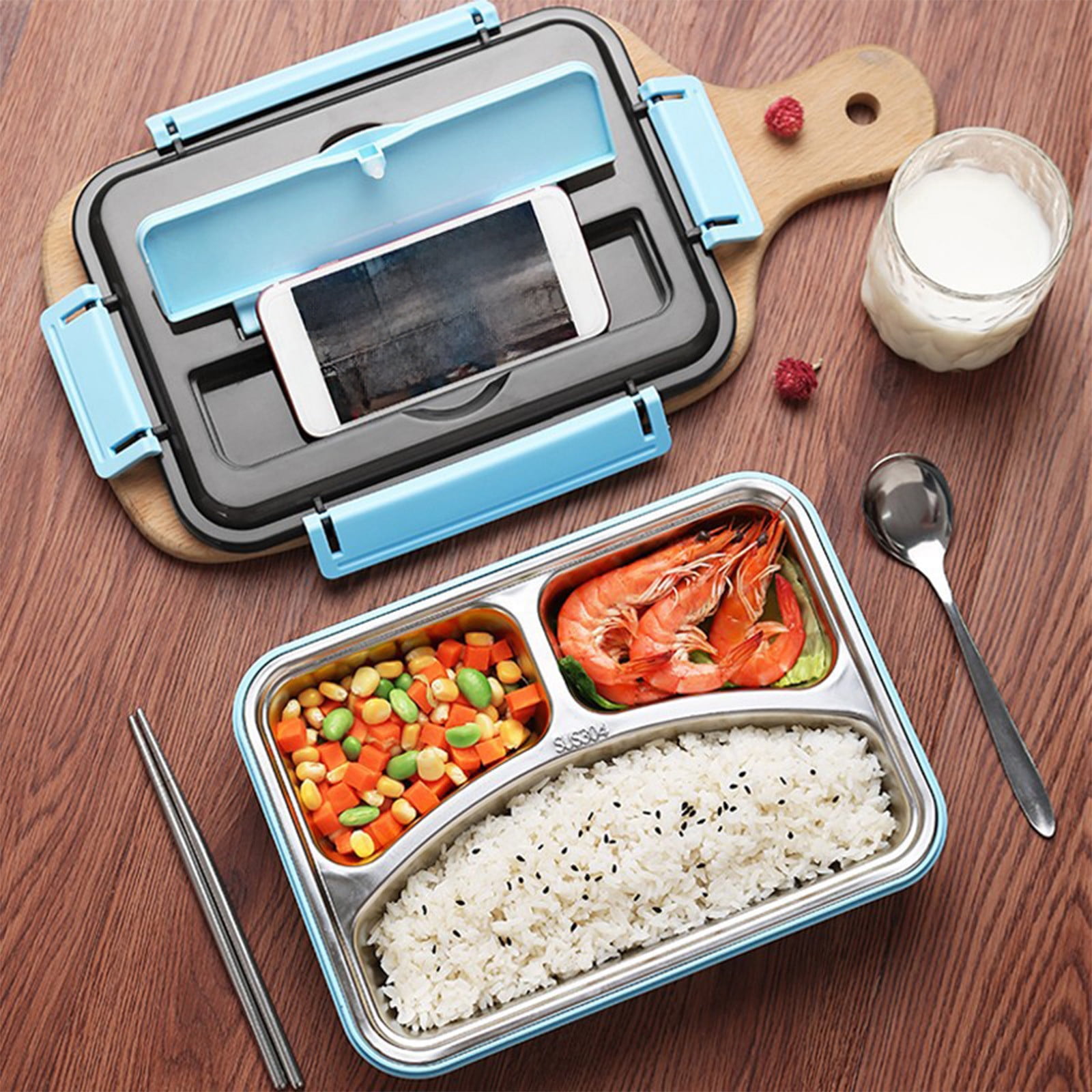 Xuniizn Bento Box Adult Lunch Box, Containers for Adults Men Women, Lunchable Food Container with Utensils, Sauce Jar, Muffin Liners, Microwave & Dishwasher Safe Blue#6 - Image 1