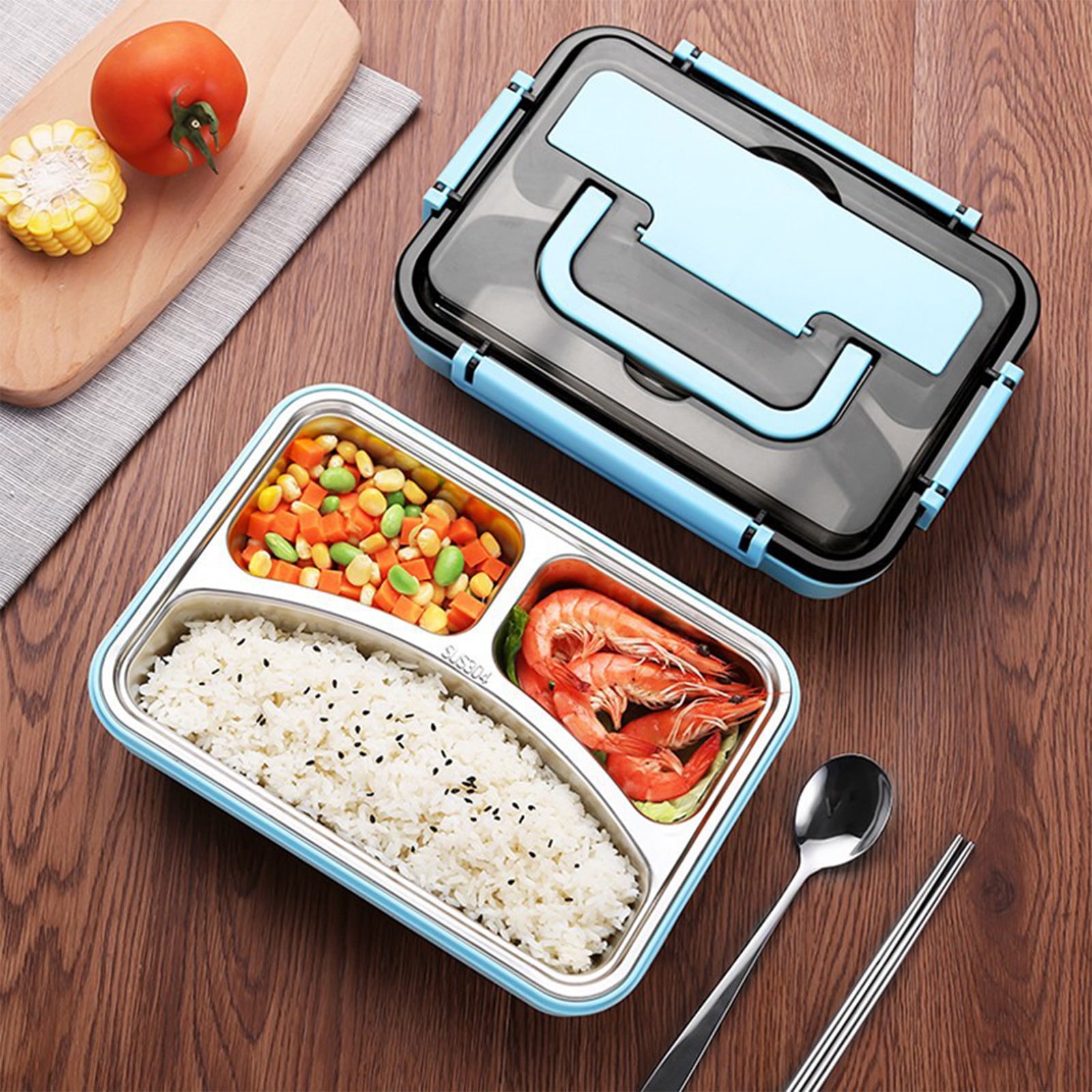 Xuniizn Bento Box Adult Lunch Box, Containers for Adults Men Women, Lunchable Food Container with Utensils, Sauce Jar, Muffin Liners, Microwave & Dishwasher Safe Blue#6 - Image 4