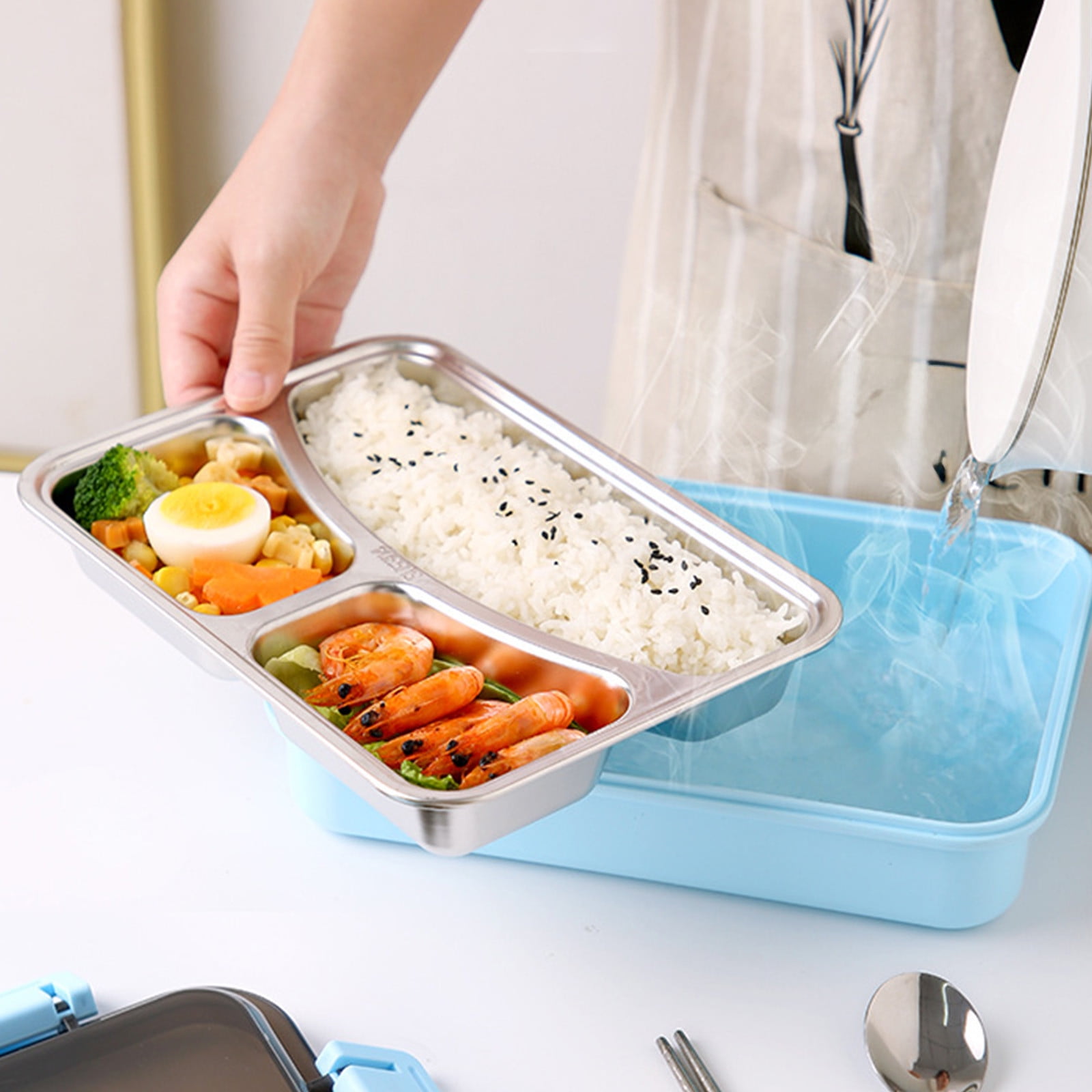 Xuniizn Bento Box Adult Lunch Box, Containers for Adults Men Women, Lunchable Food Container with Utensils, Sauce Jar, Muffin Liners, Microwave & Dishwasher Safe Blue#6 - Image 5