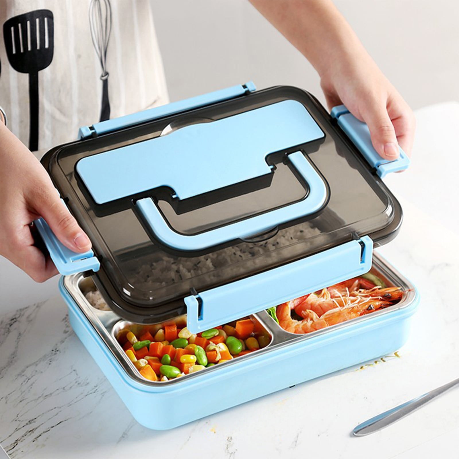 Xuniizn Bento Box Adult Lunch Box, Containers for Adults Men Women, Lunchable Food Container with Utensils, Sauce Jar, Muffin Liners, Microwave & Dishwasher Safe Blue#6 - Image 6