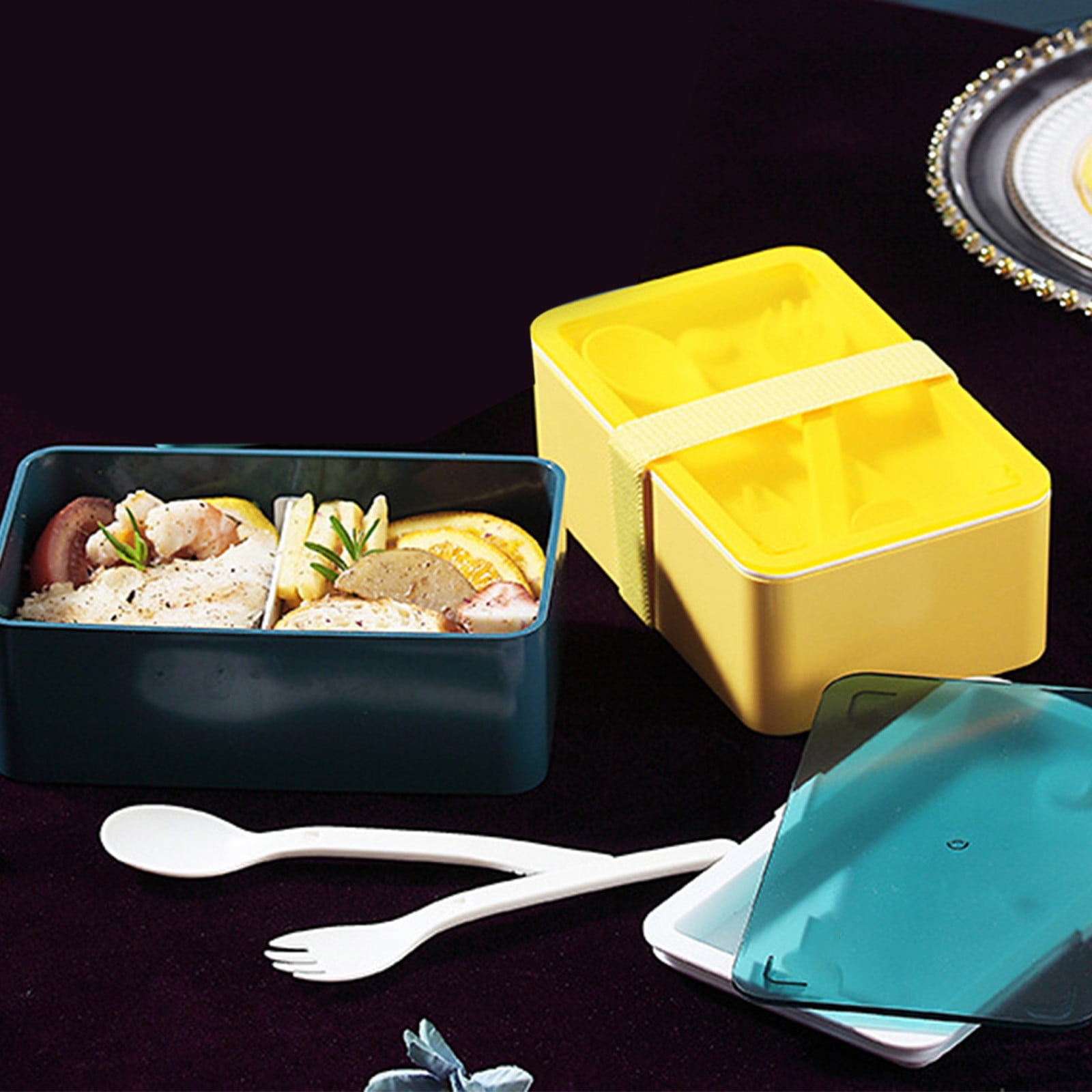 Xuniizn Bento Box Adult Lunch Box, Containers for Adults Men Women, Lunchable Food Container with Utensils, Sauce Jar, Muffin Liners, Microwave & Dishwasher Safe Blue#8 - Image 1