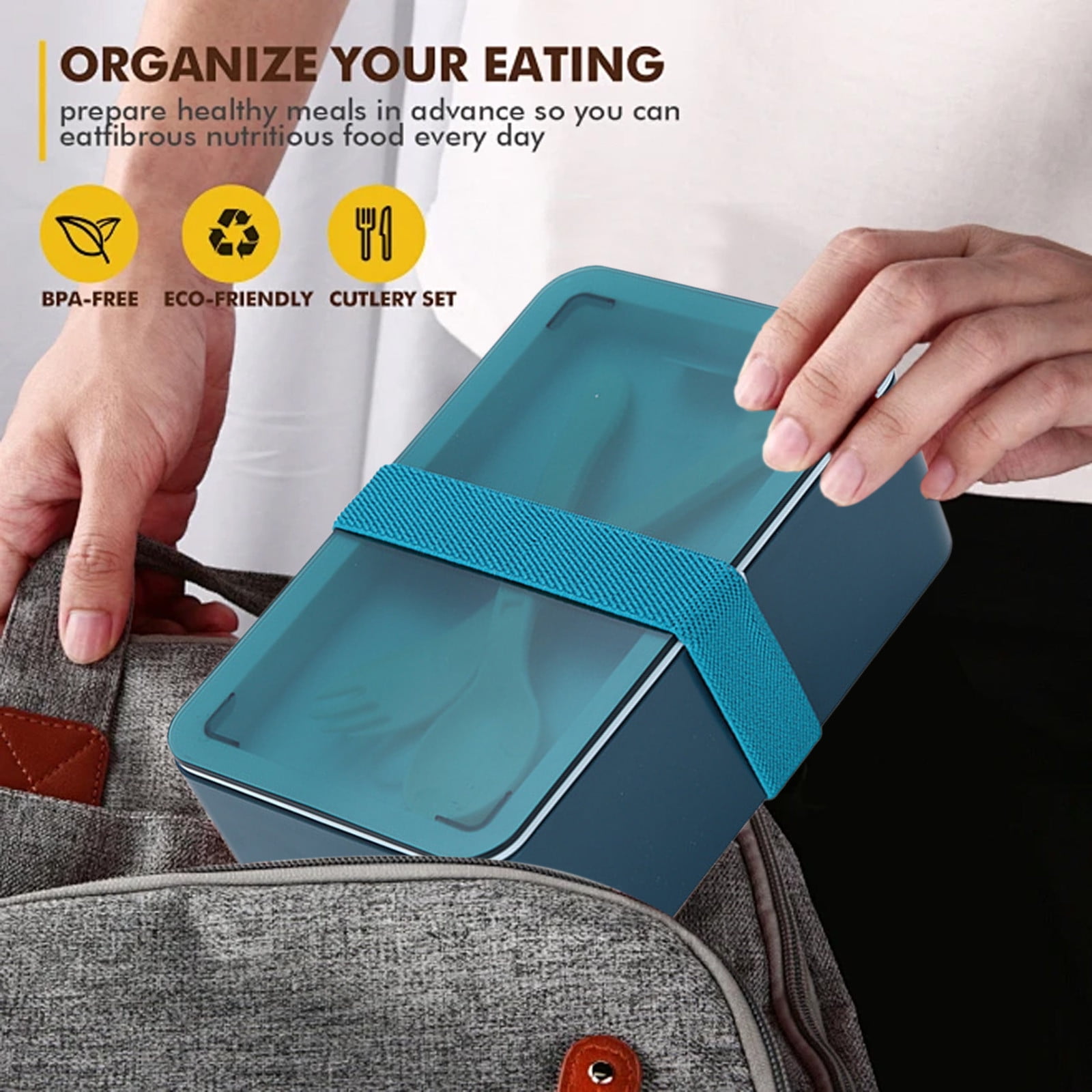 Xuniizn Bento Box Adult Lunch Box, Containers for Adults Men Women, Lunchable Food Container with Utensils, Sauce Jar, Muffin Liners, Microwave & Dishwasher Safe Blue#8 - Image 5