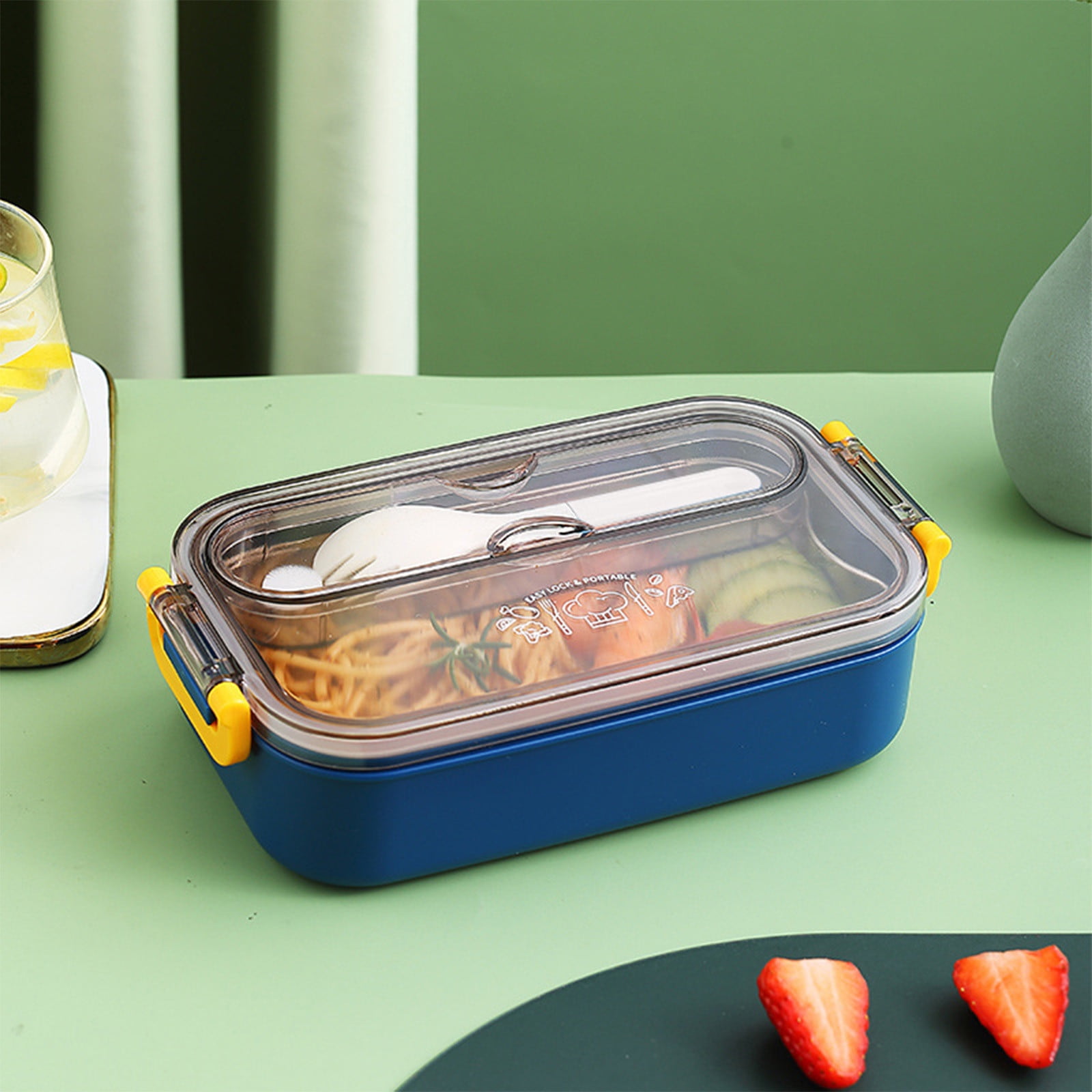 Xuniizn Bento Box Adult Lunch Box, Containers for Adults Men Women, Lunchable Food Container with Utensils, Sauce Jar, Muffin Liners, Microwave & Dishwasher Safe Blue#9 - Image 2