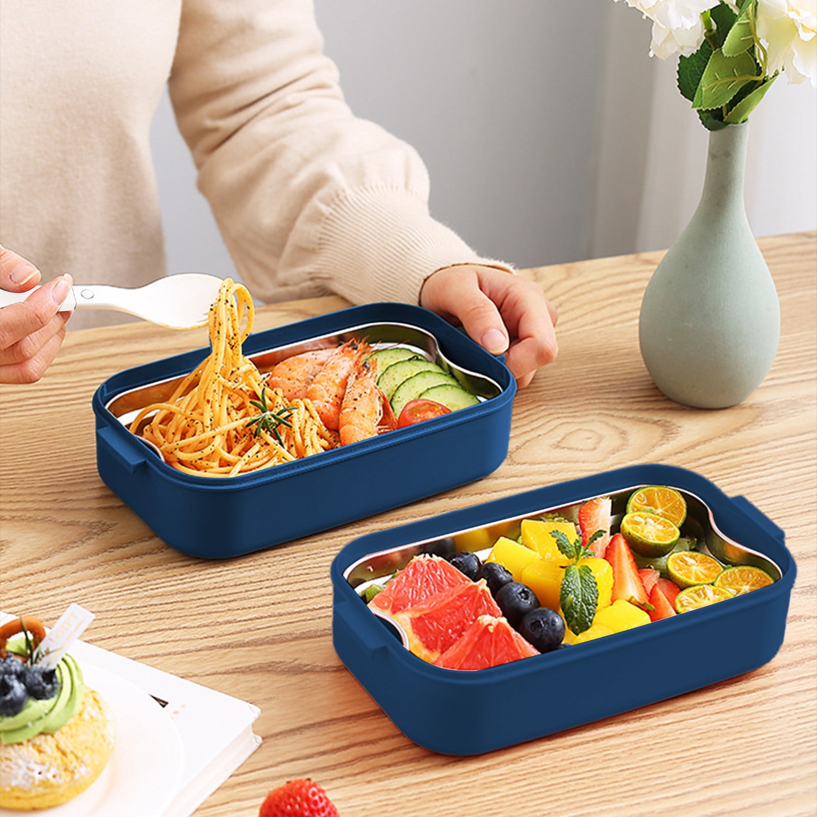 Xuniizn Bento Box Adult Lunch Box, Containers for Adults Men Women, Lunchable Food Container with Utensils, Sauce Jar, Muffin Liners, Microwave & Dishwasher Safe Blue#9 - Image 5