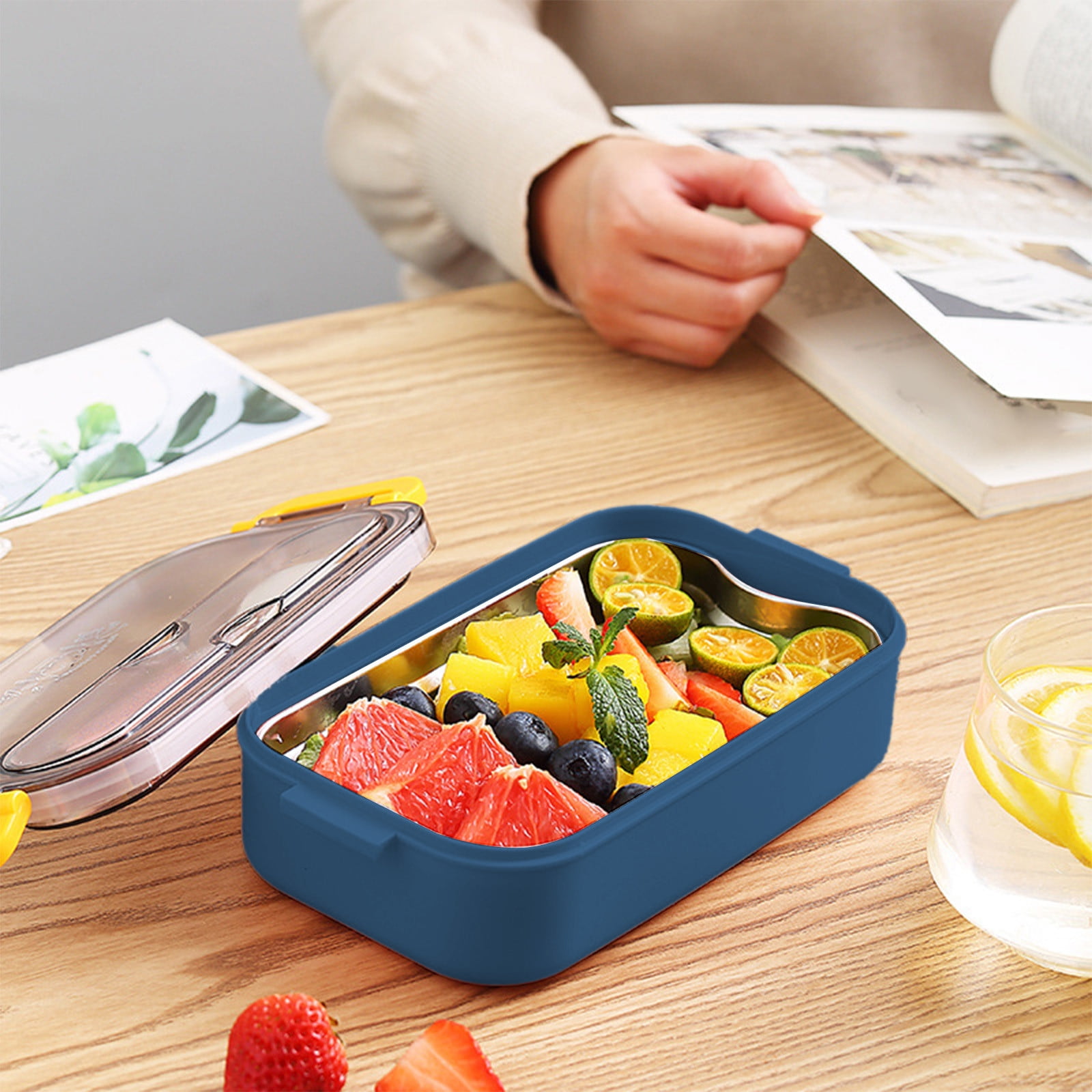 Xuniizn Bento Box Adult Lunch Box, Containers for Adults Men Women, Lunchable Food Container with Utensils, Sauce Jar, Muffin Liners, Microwave & Dishwasher Safe Blue#9 - Image 6