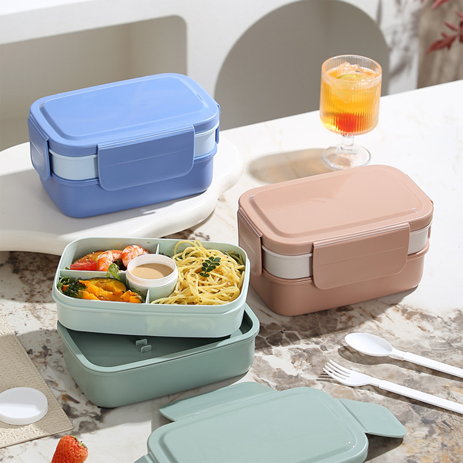 Xuniizn Bento Box Adult Lunch Box, Containers for Adults Men Women, Lunchable Food Container with Utensils, Sauce Jar, Muffin Liners, Microwave & Dishwasher Safe Brown - Image 1
