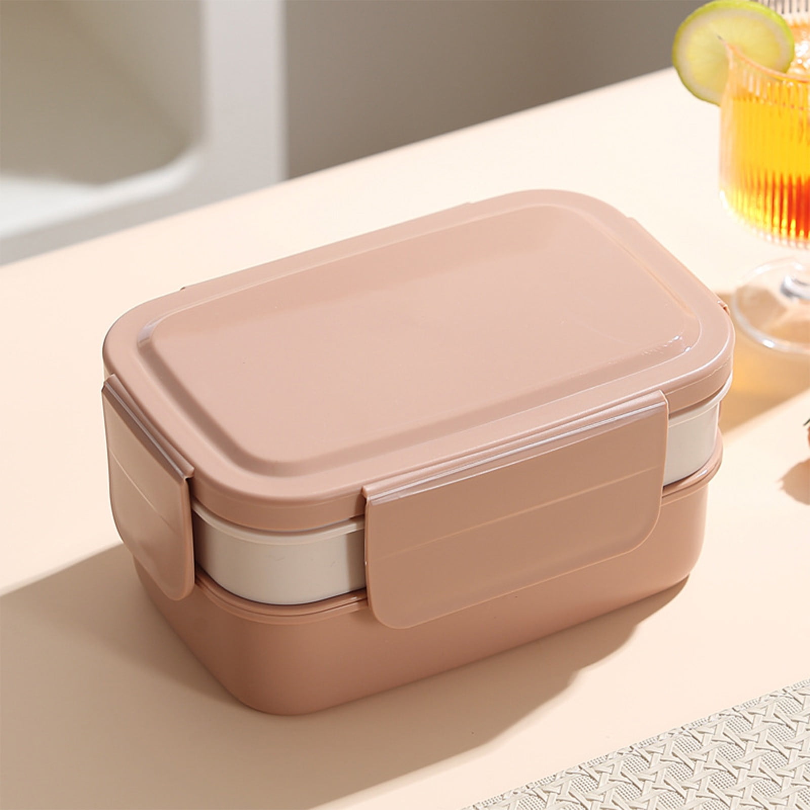 Xuniizn Bento Box Adult Lunch Box, Containers for Adults Men Women, Lunchable Food Container with Utensils, Sauce Jar, Muffin Liners, Microwave & Dishwasher Safe Brown - Image 2