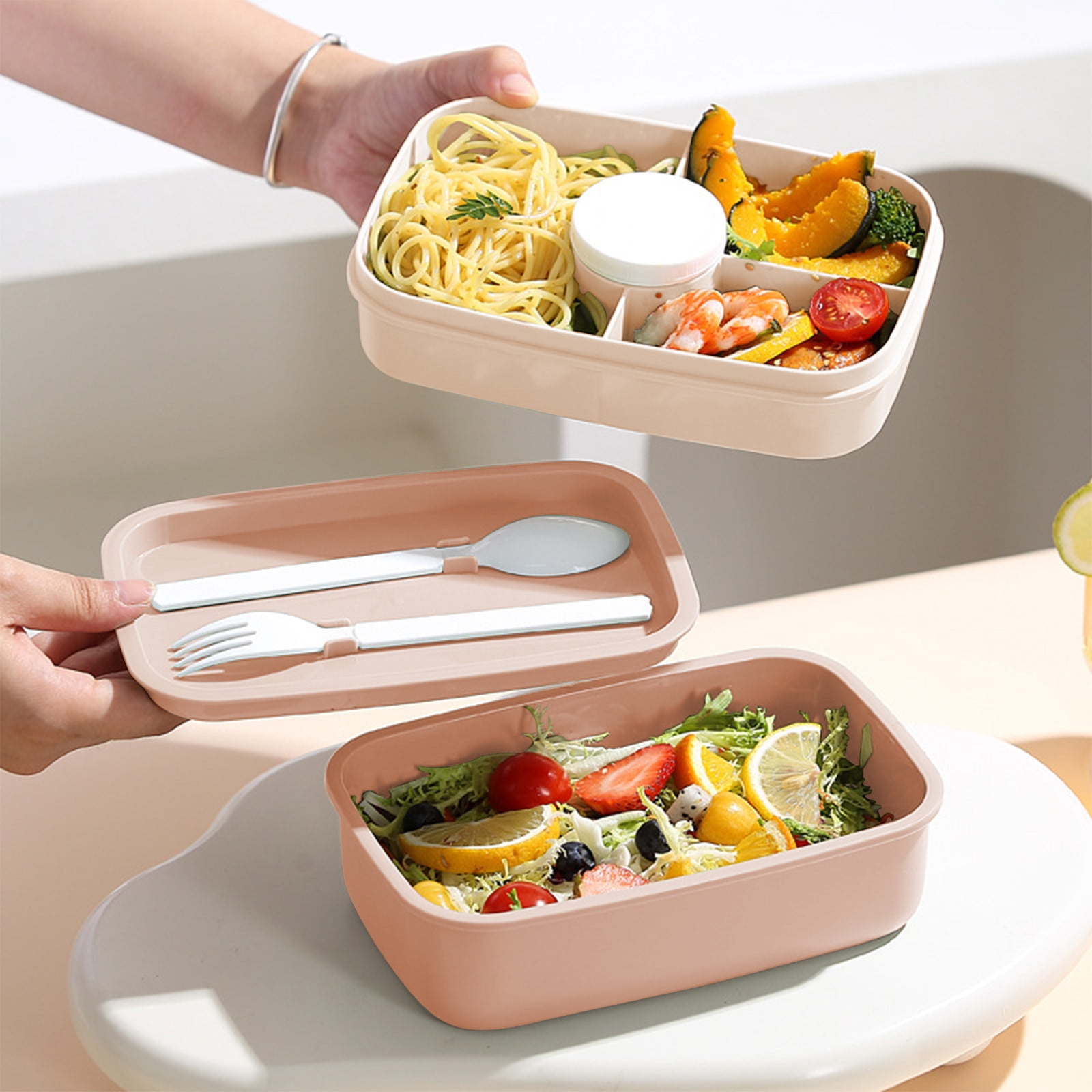 Xuniizn Bento Box Adult Lunch Box, Containers for Adults Men Women, Lunchable Food Container with Utensils, Sauce Jar, Muffin Liners, Microwave & Dishwasher Safe Brown - Image 6