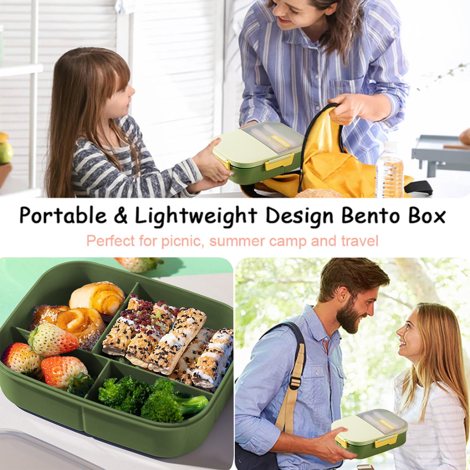 Xuniizn Bento Box Adult Lunch Box, Containers for Adults Men Women, Lunchable Food Container with Utensils, Sauce Jar, Muffin Liners, Microwave & Dishwasher Safe Green#2 - Image 5