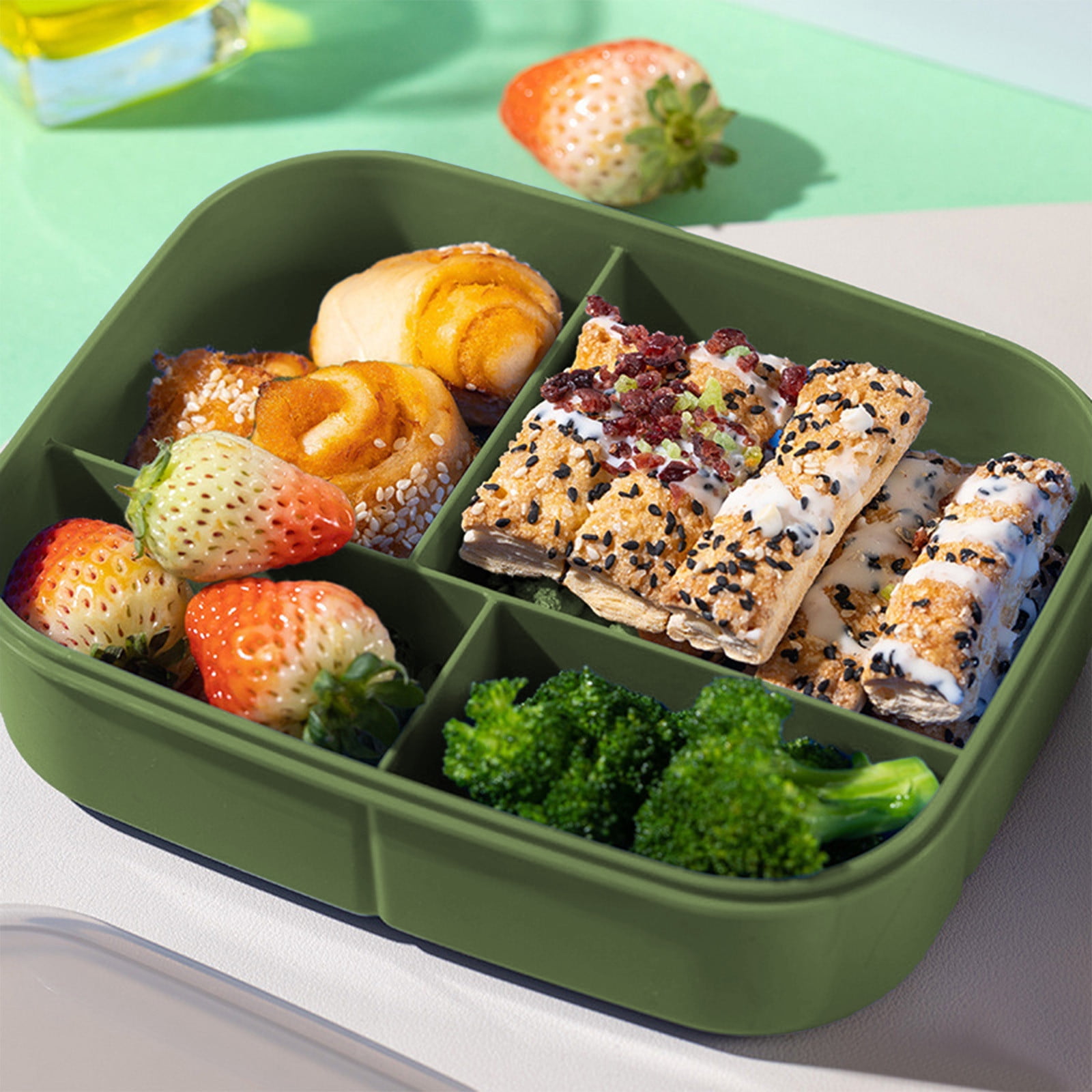Xuniizn Bento Box Adult Lunch Box, Containers for Adults Men Women, Lunchable Food Container with Utensils, Sauce Jar, Muffin Liners, Microwave & Dishwasher Safe Green#2 - Image 6