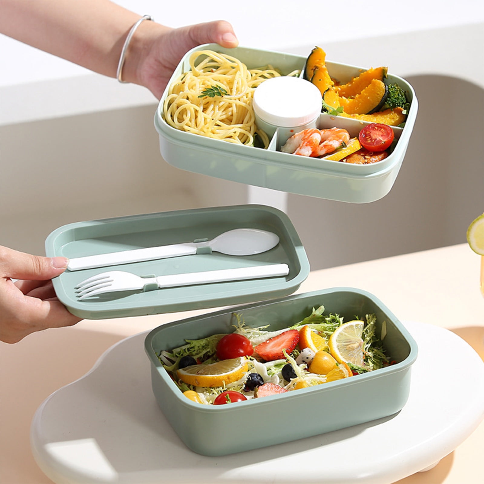 Xuniizn Bento Box Adult Lunch Box, Containers for Adults Men Women, Lunchable Food Container with Utensils, Sauce Jar, Muffin Liners, Microwave & Dishwasher Safe Green#3 - Image 5