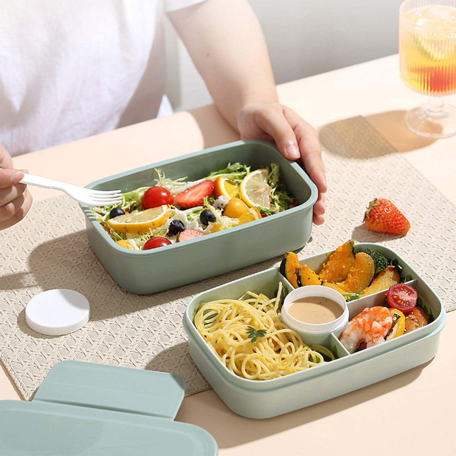 Xuniizn Bento Box Adult Lunch Box, Containers for Adults Men Women, Lunchable Food Container with Utensils, Sauce Jar, Muffin Liners, Microwave & Dishwasher Safe Green#3 - Image 6