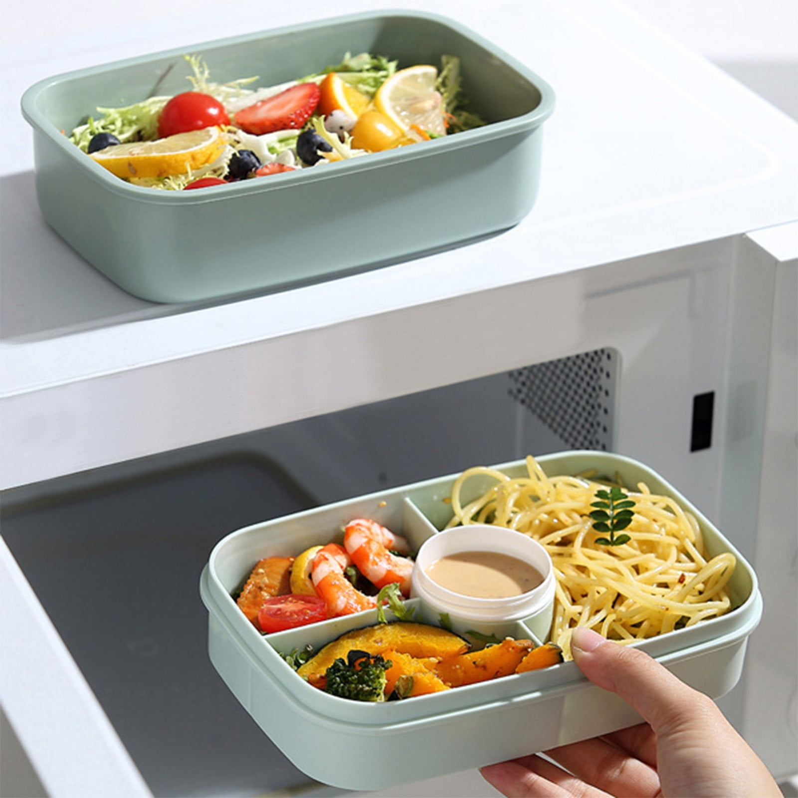 Xuniizn Bento Box Adult Lunch Box, Containers for Adults Men Women, Lunchable Food Container with Utensils, Sauce Jar, Muffin Liners, Microwave & Dishwasher Safe Green#3 - Image 7