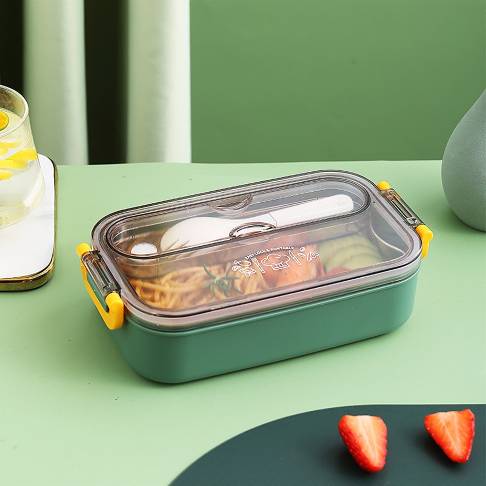 Xuniizn Bento Box Adult Lunch Box, Containers for Adults Men Women, Lunchable Food Container with Utensils, Sauce Jar, Muffin Liners, Microwave & Dishwasher Safe Green#5 - Image 2