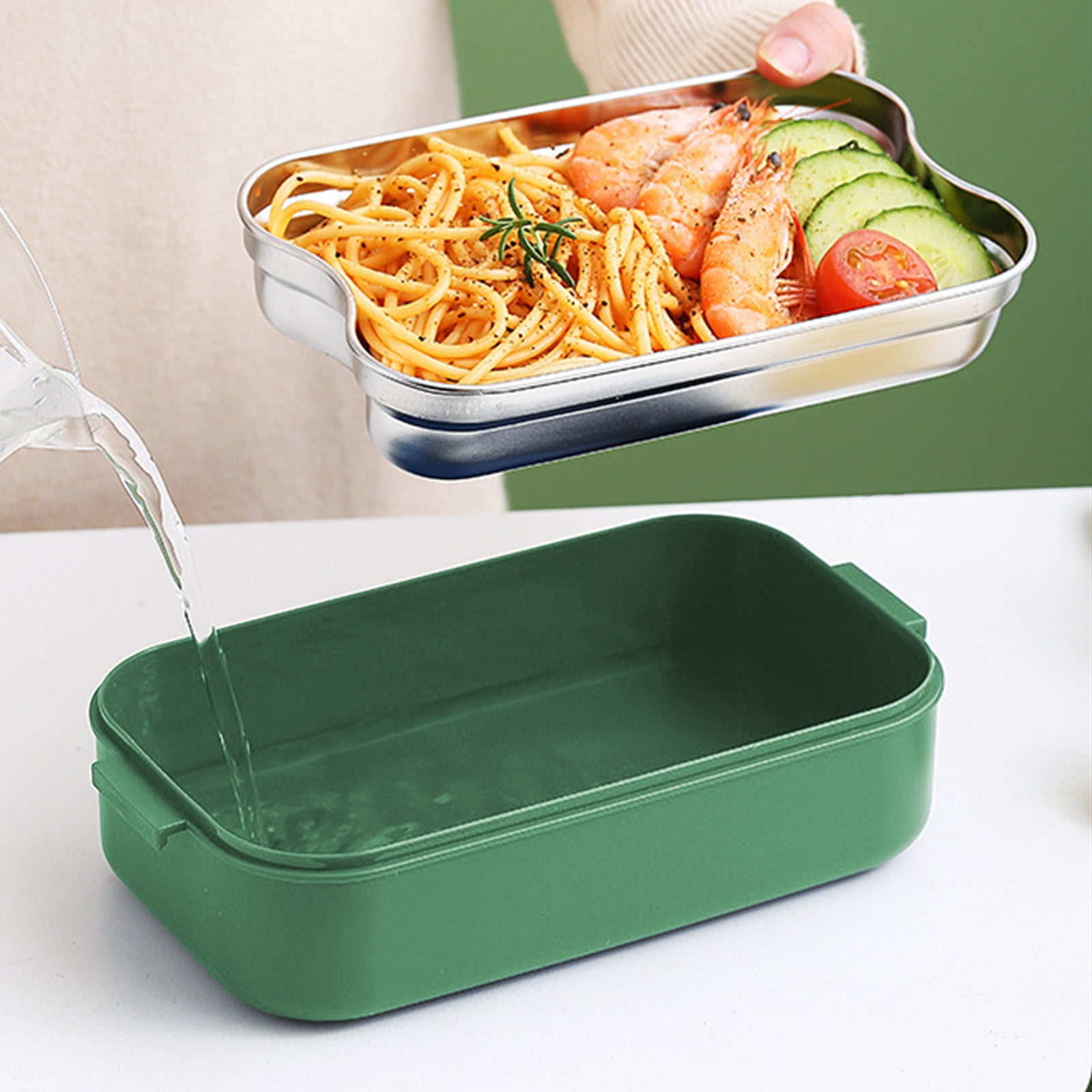 Xuniizn Bento Box Adult Lunch Box, Containers for Adults Men Women, Lunchable Food Container with Utensils, Sauce Jar, Muffin Liners, Microwave & Dishwasher Safe Green#5 - Image 5