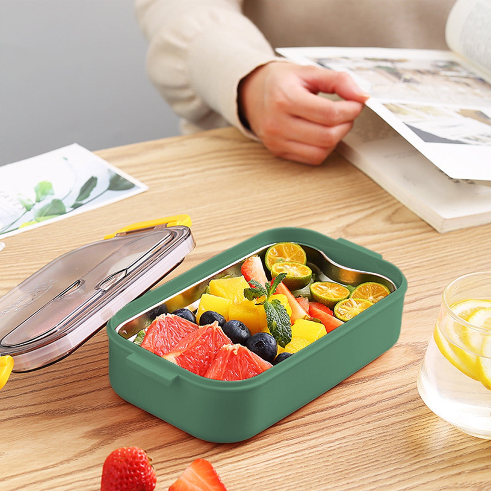 Xuniizn Bento Box Adult Lunch Box, Containers for Adults Men Women, Lunchable Food Container with Utensils, Sauce Jar, Muffin Liners, Microwave & Dishwasher Safe Green#5 - Image 6