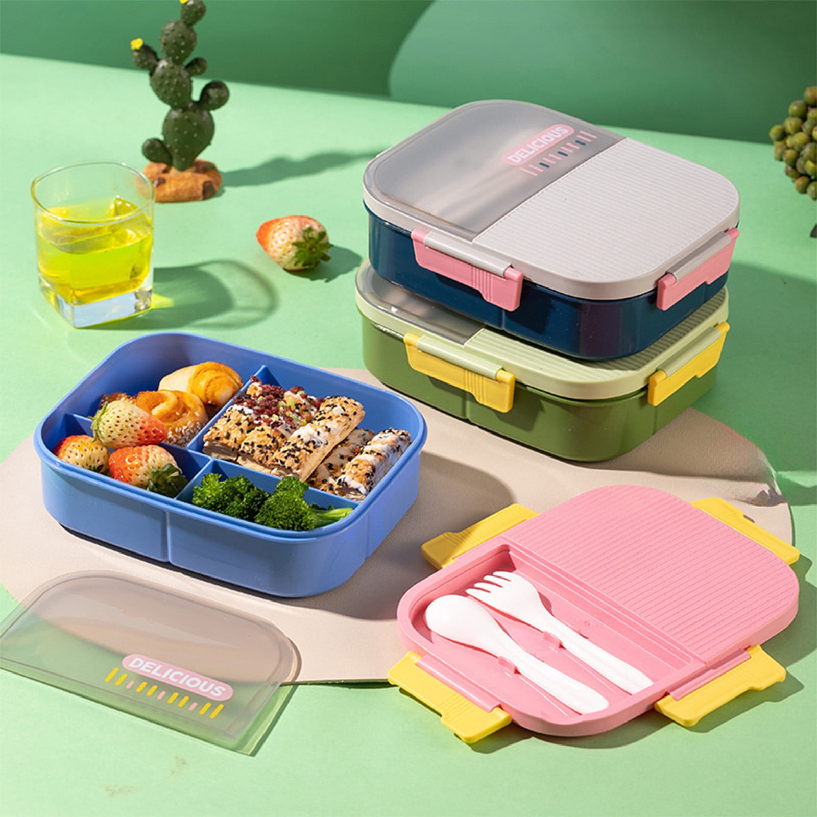 Xuniizn Bento Box Adult Lunch Box, Containers for Adults Men Women, Lunchable Food Container with Utensils, Sauce Jar, Muffin Liners, Microwave & Dishwasher Safe Pink#4 - Image 1