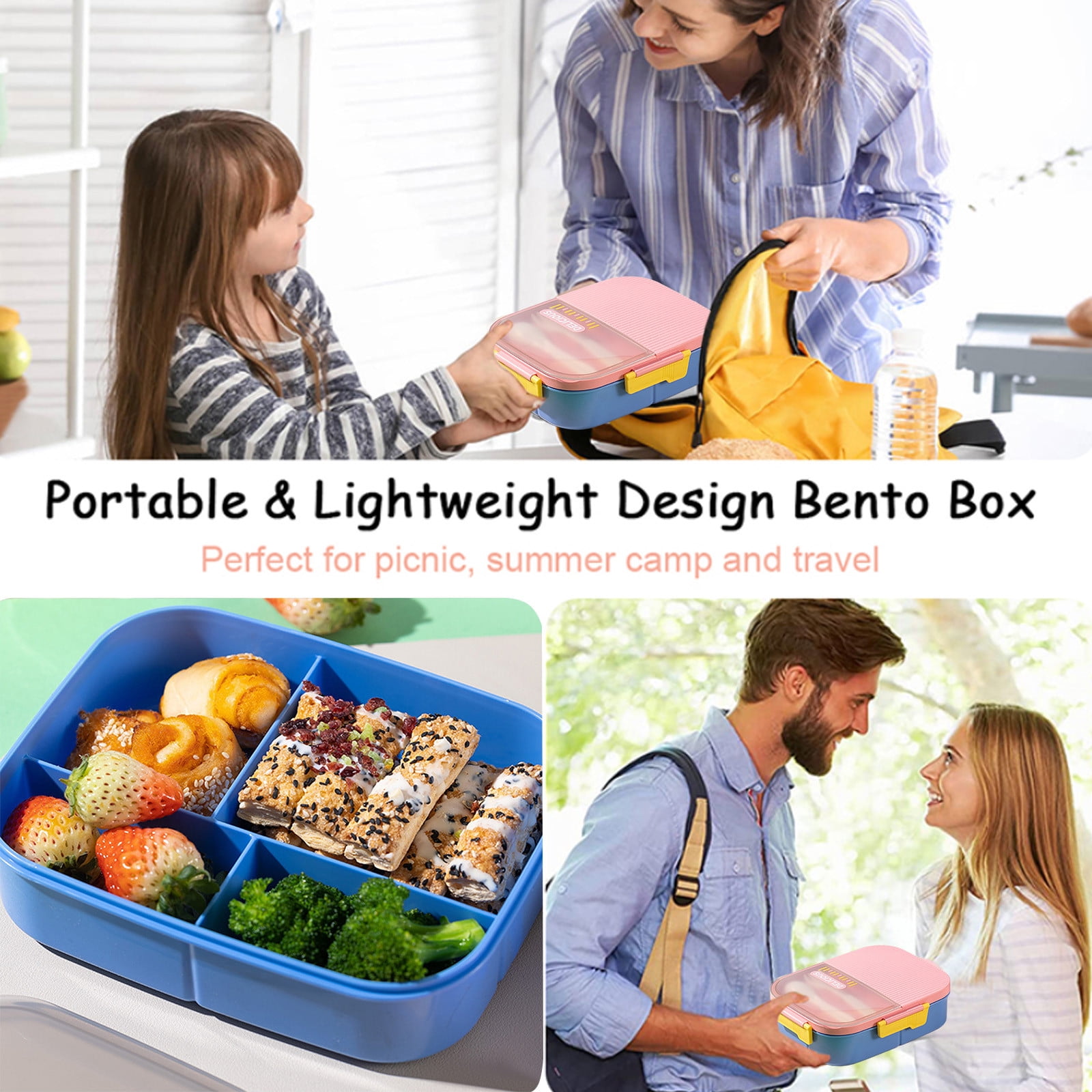 Xuniizn Bento Box Adult Lunch Box, Containers for Adults Men Women, Lunchable Food Container with Utensils, Sauce Jar, Muffin Liners, Microwave & Dishwasher Safe Pink#4 - Image 5