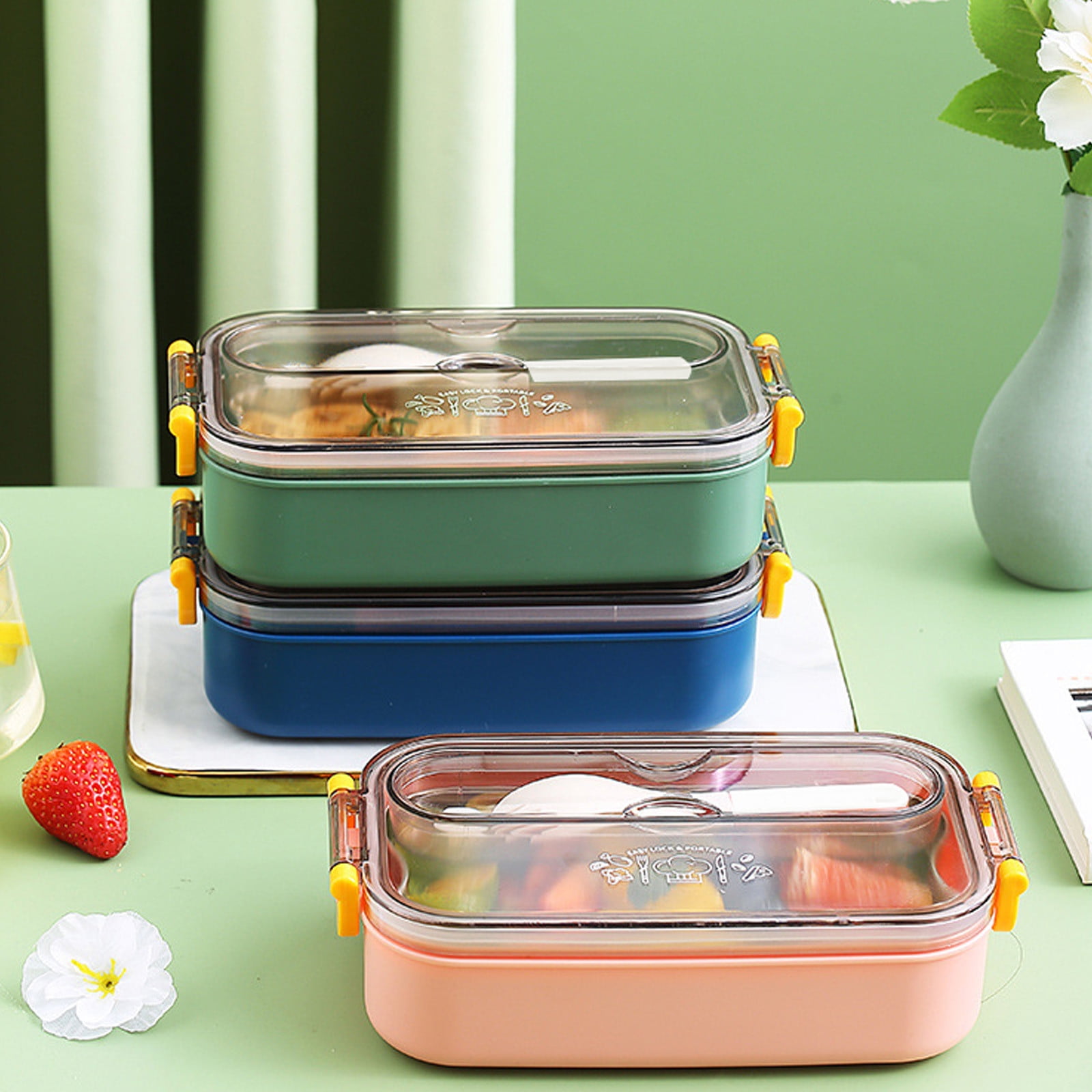 Xuniizn Bento Box Adult Lunch Box, Containers for Adults Men Women, Lunchable Food Container with Utensils, Sauce Jar, Muffin Liners, Microwave & Dishwasher Safe Pink#6 - Image 1
