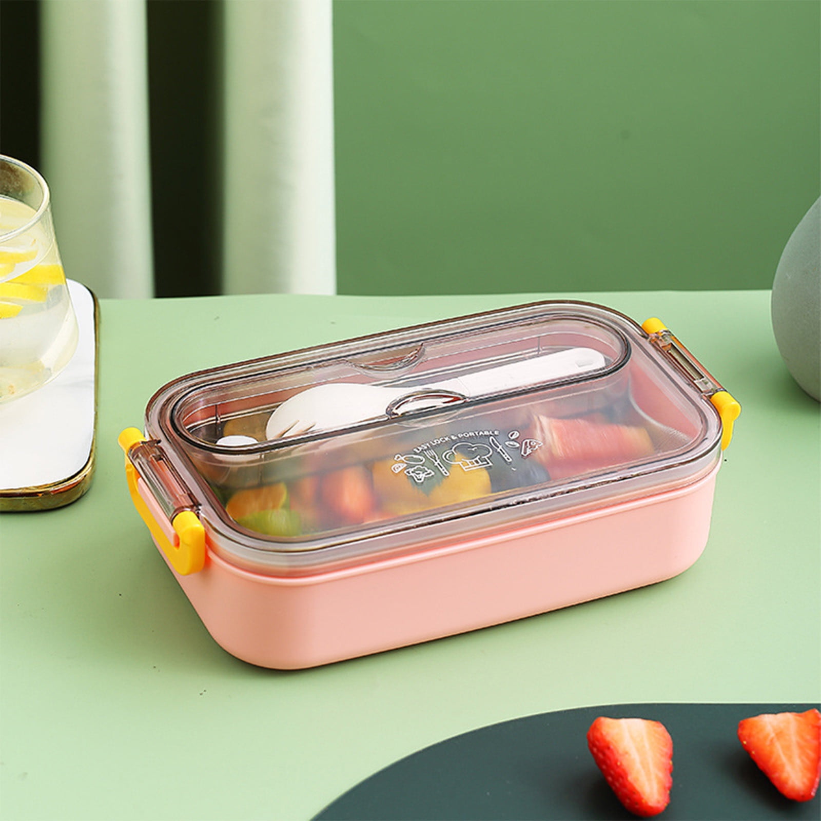 Xuniizn Bento Box Adult Lunch Box, Containers for Adults Men Women, Lunchable Food Container with Utensils, Sauce Jar, Muffin Liners, Microwave & Dishwasher Safe Pink#6 - Image 2