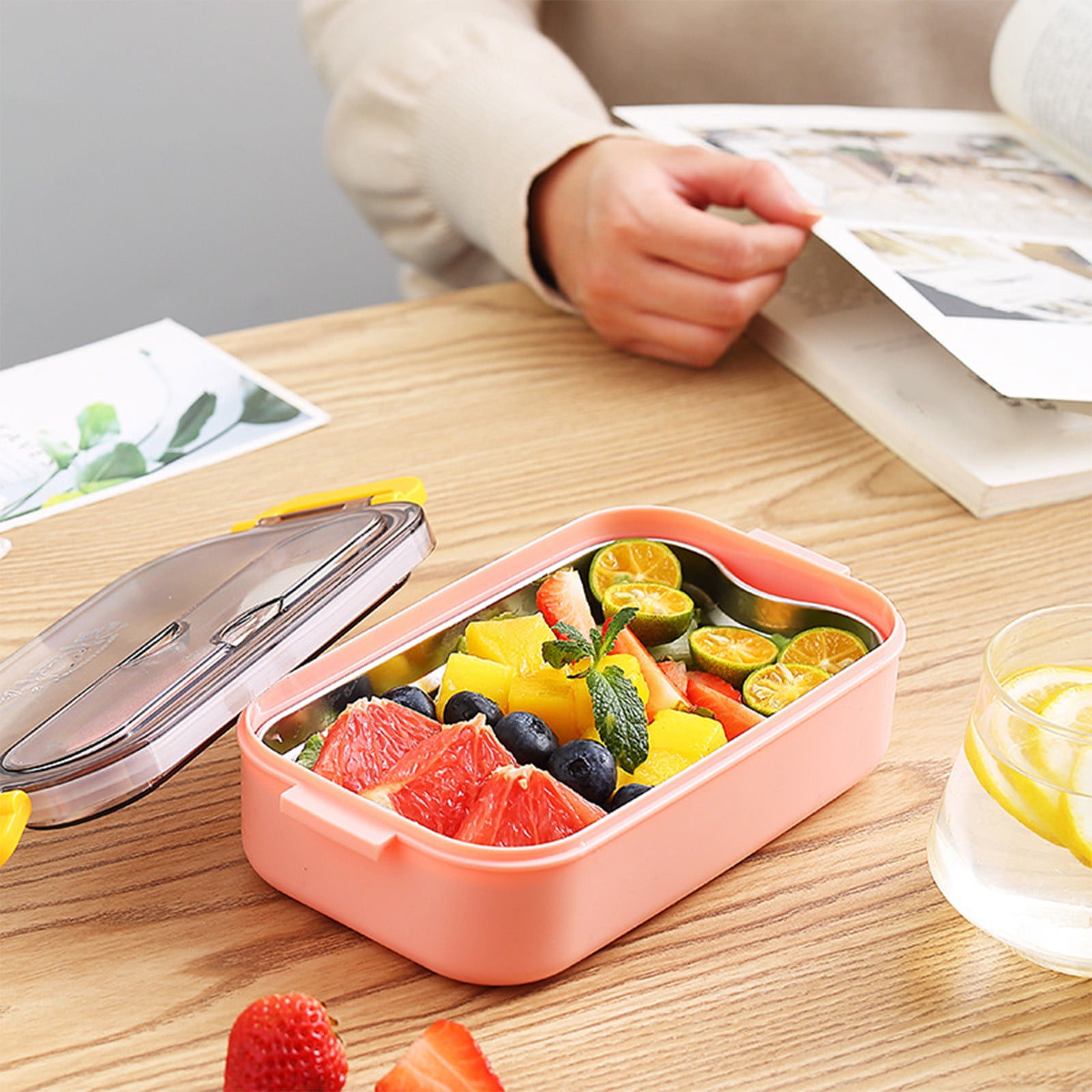 Xuniizn Bento Box Adult Lunch Box, Containers for Adults Men Women, Lunchable Food Container with Utensils, Sauce Jar, Muffin Liners, Microwave & Dishwasher Safe Pink#6 - Image 5
