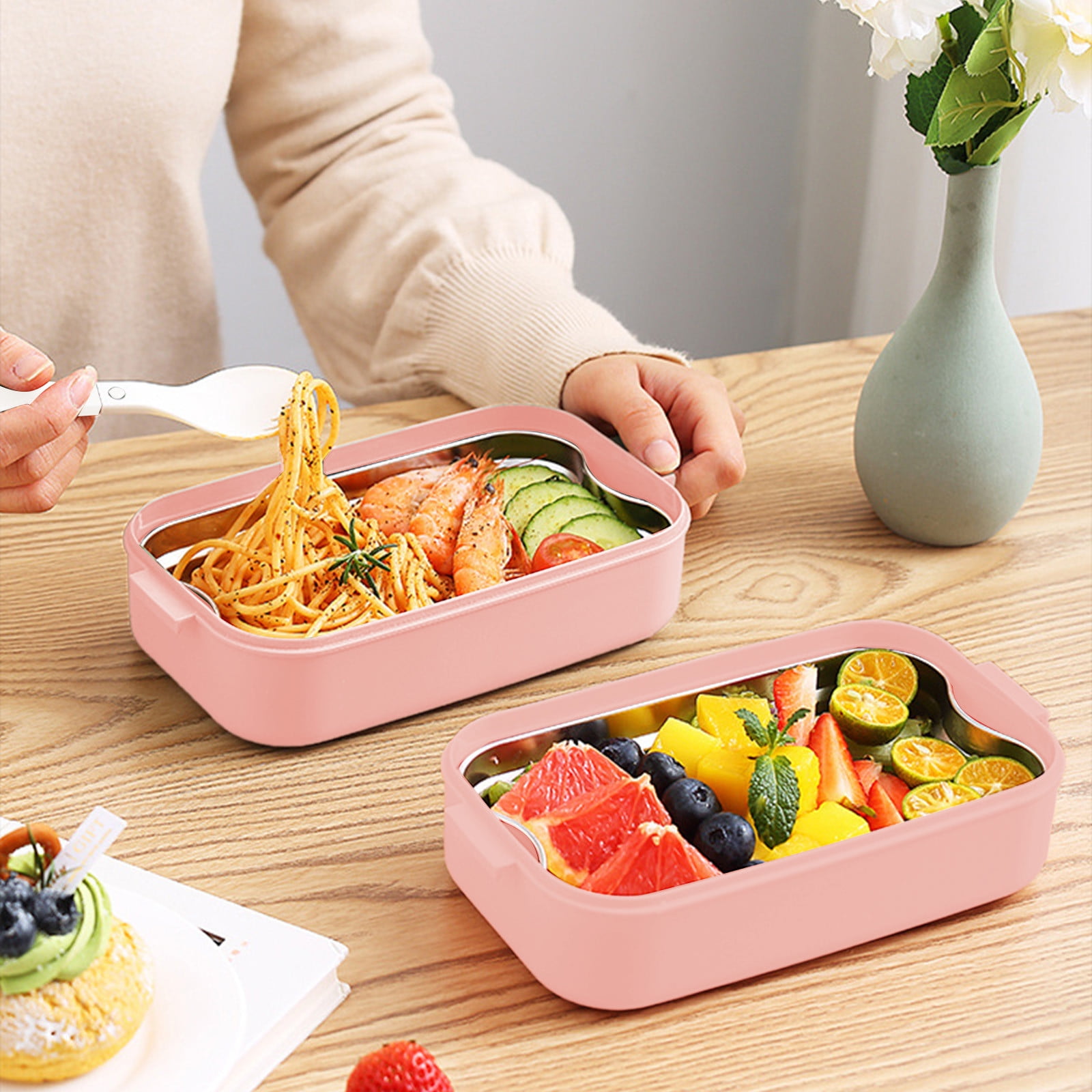 Xuniizn Bento Box Adult Lunch Box, Containers for Adults Men Women, Lunchable Food Container with Utensils, Sauce Jar, Muffin Liners, Microwave & Dishwasher Safe Pink#6 - Image 6