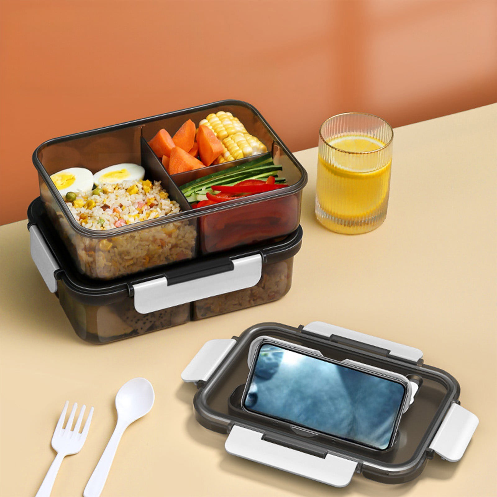 Xuniizn Bento Box Adult Lunch Box, Containers for Adults Men Women, Lunchable Food Container with Utensils, Sauce Jar, Muffin Liners, Microwave & Dishwasher Safe White#1 - Image 2