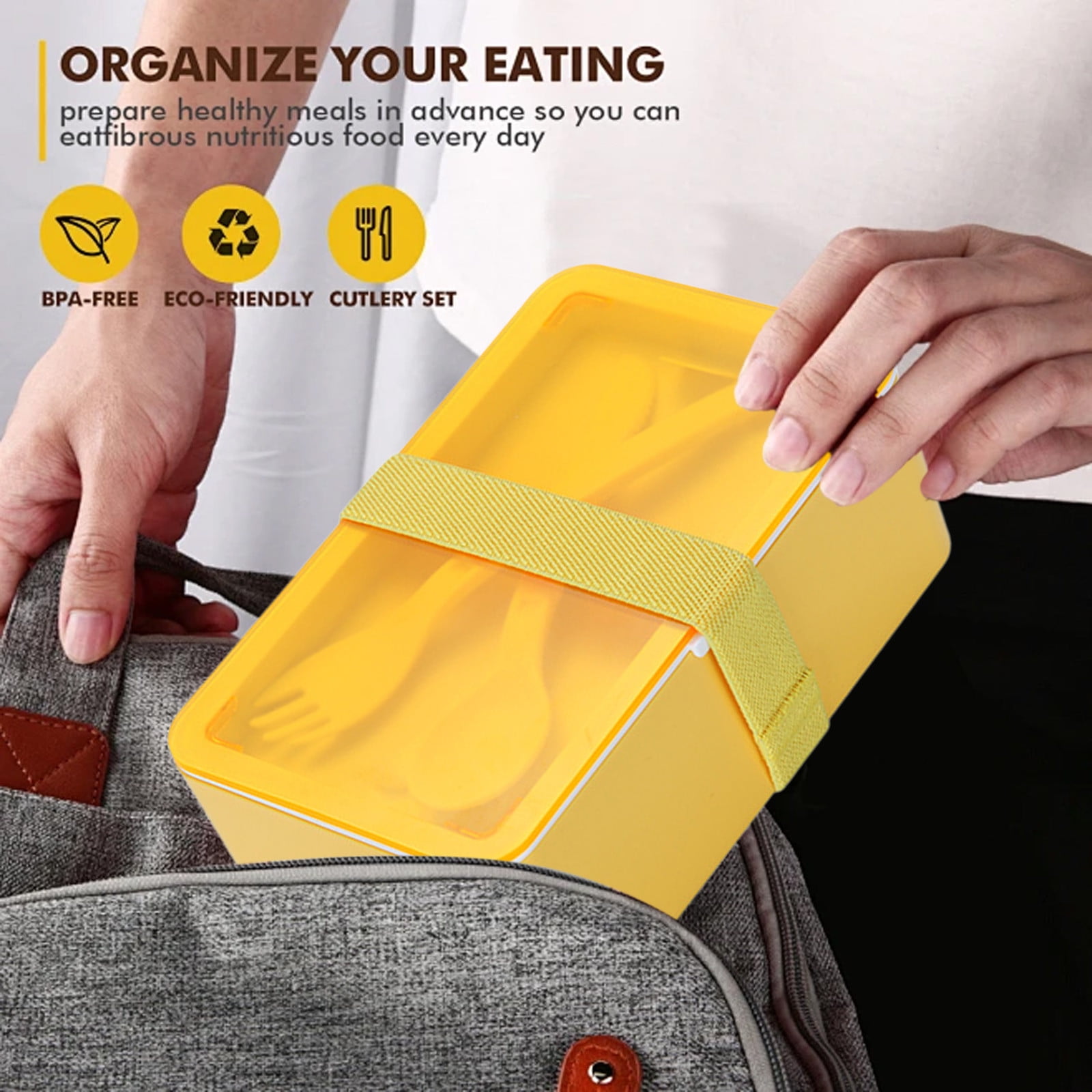 Xuniizn Bento Box Adult Lunch Box, Containers for Adults Men Women, Lunchable Food Container with Utensils, Sauce Jar, Muffin Liners, Microwave & Dishwasher Safe Yellow#1 - Image 5