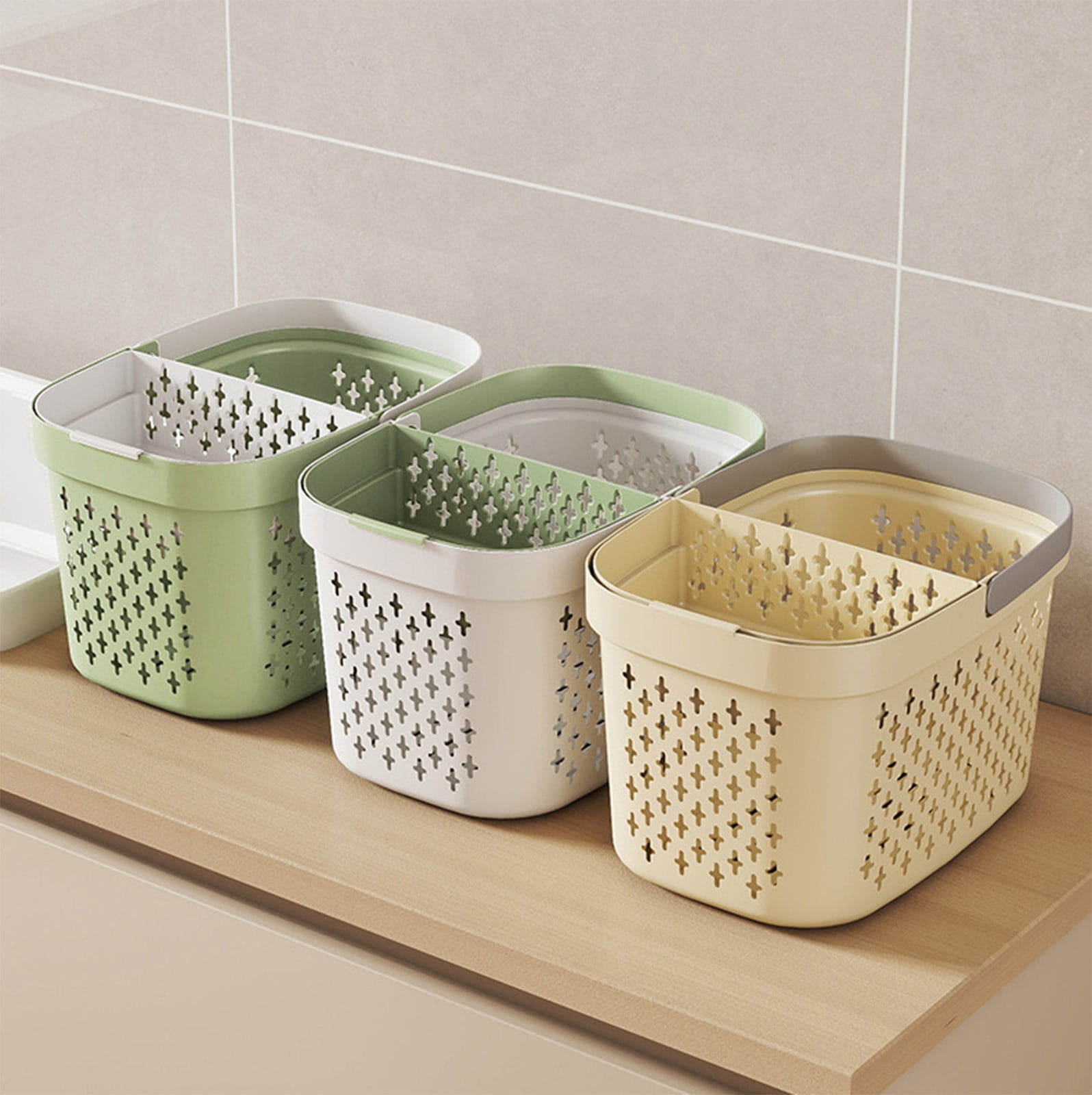 Xuniizn Plastic Shower Caddy Portable Bucket, Cleaning Shower Basket with Handle Compartments Storage Organizer for Bathroom Kitchen College Dorm Sink E - Image 1