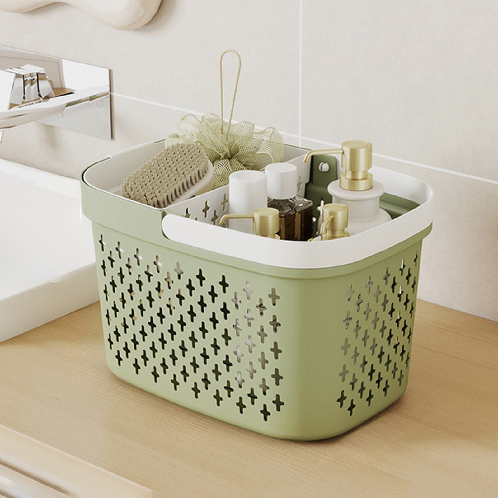 Xuniizn Plastic Shower Caddy Portable Bucket, Cleaning Shower Basket with Handle Compartments Storage Organizer for Bathroom Kitchen College Dorm Sink E - Image 2