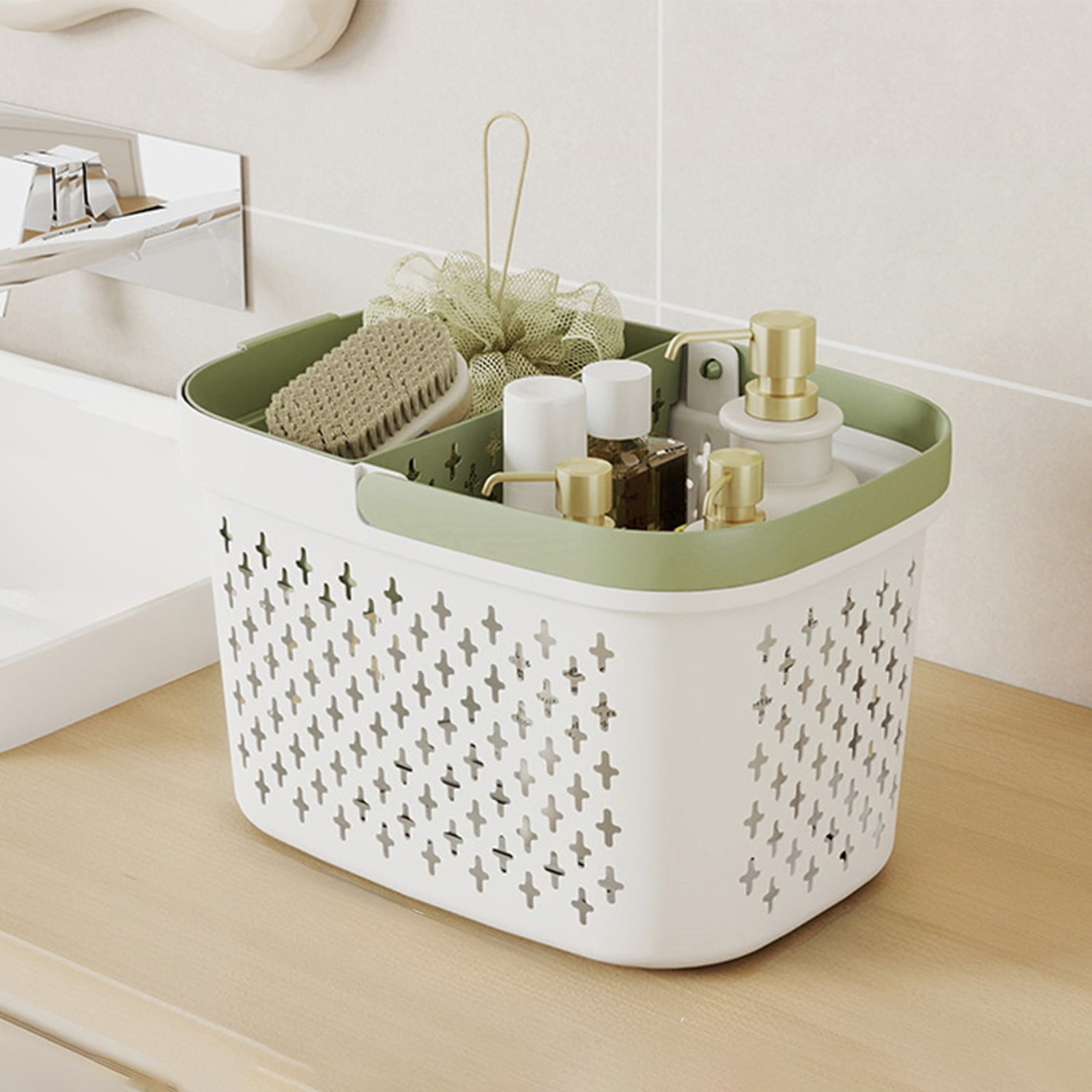 Xuniizn Plastic Shower Caddy Portable Bucket, Cleaning Shower Basket with Handle Compartments Storage Organizer for Bathroom Kitchen College Dorm Sink F - Image 2