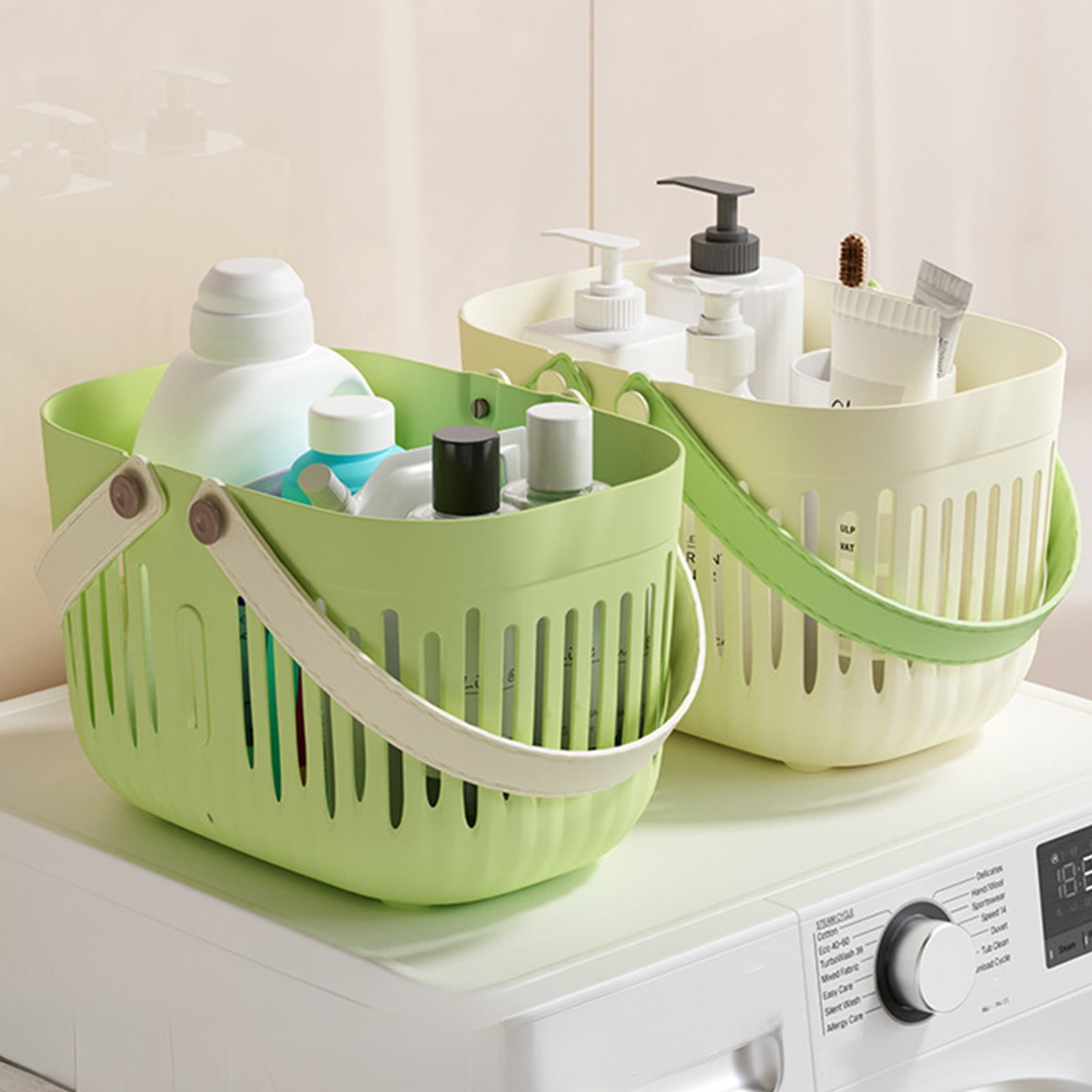 Xuniizn Plastic Shower Caddy Portable Bucket, Cleaning Shower Basket with Handle Compartments Storage Organizer for Bathroom Kitchen College Dorm Sink Green - Image 1