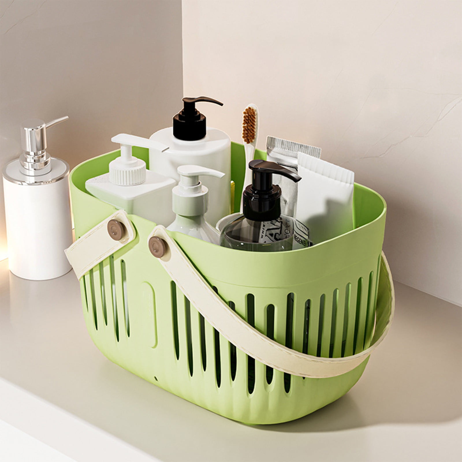 Xuniizn Plastic Shower Caddy Portable Bucket, Cleaning Shower Basket with Handle Compartments Storage Organizer for Bathroom Kitchen College Dorm Sink Green - Image 2