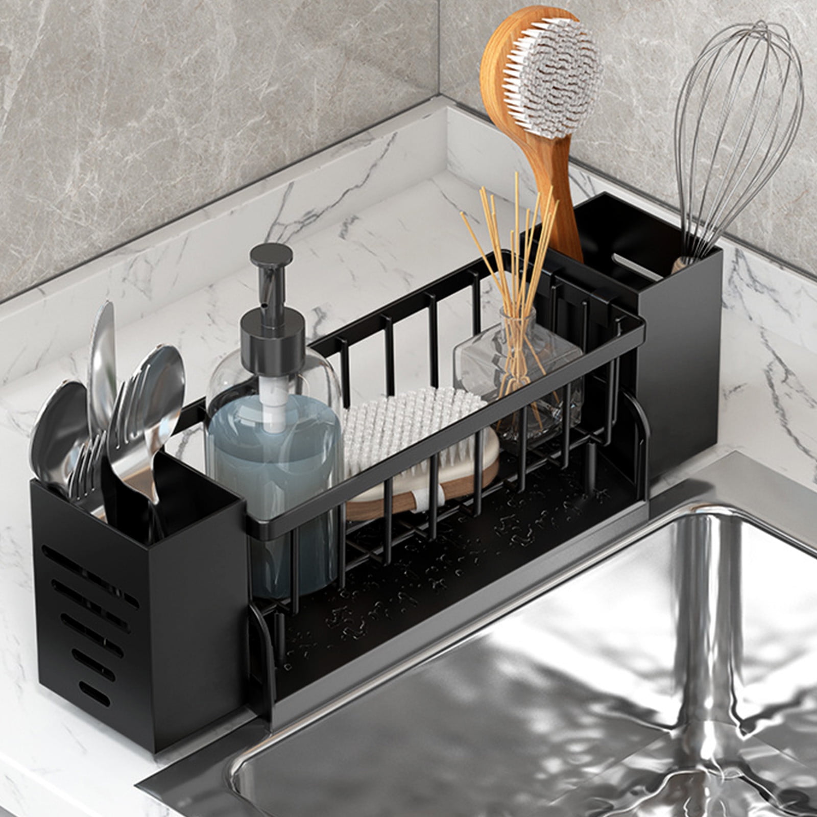 Xuniizn Pantry Organizers and Storage - Kitchen Organizers and Storage Rack, Sink Countertop Multifunctional Holder for Rags, Chopsticks, Knives & Forks - Kitchen Organization & Storage Solution Black - Image 6