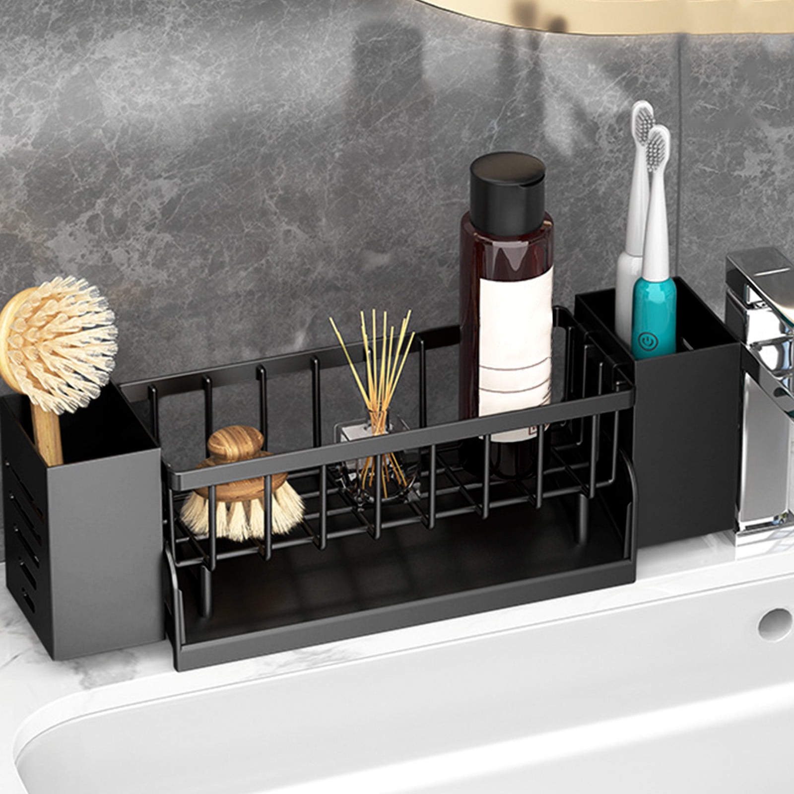 Xuniizn Pantry Organizers and Storage - Kitchen Organizers and Storage Rack, Sink Countertop Multifunctional Holder for Rags, Chopsticks, Knives & Forks - Kitchen Organization & Storage Solution Black - Image 7