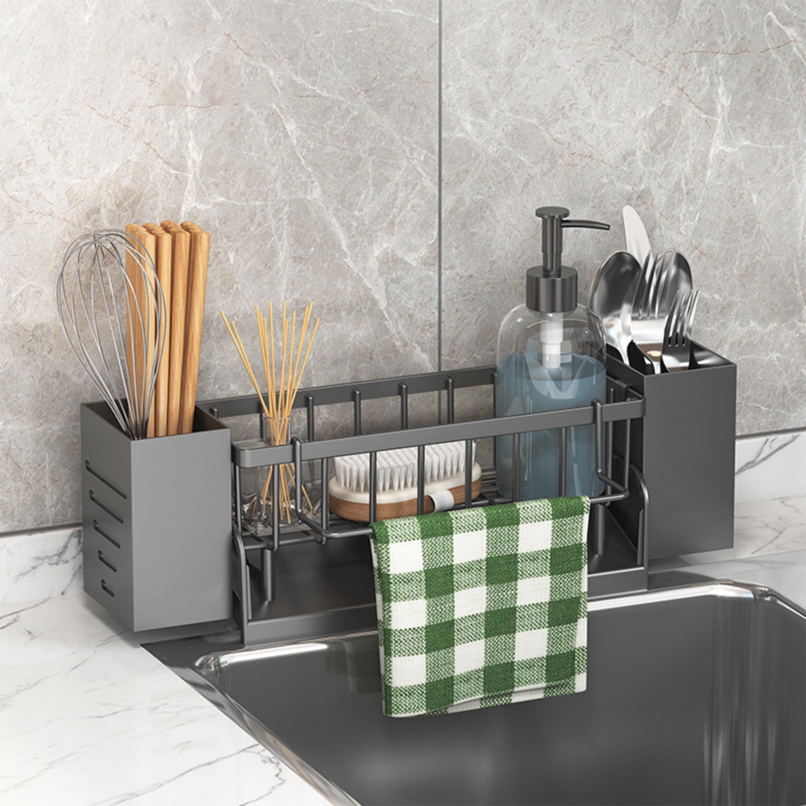 Xuniizn Pantry Organizers and Storage - Kitchen Organizers and Storage Rack, Sink Countertop Multifunctional Holder for Rags, Chopsticks, Knives & Forks - Kitchen Organization & Storage Solution Gray - Image 2