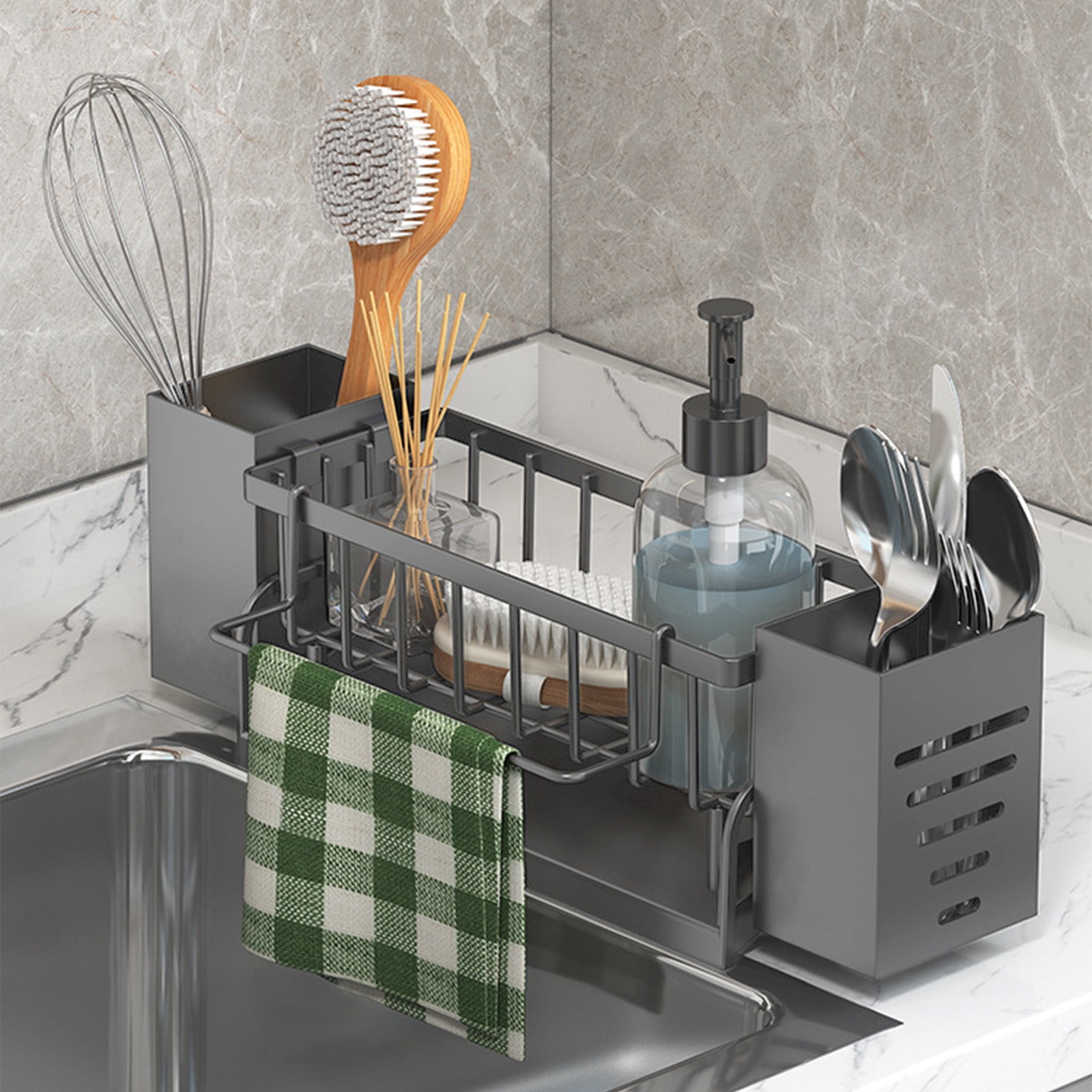 Xuniizn Pantry Organizers and Storage - Kitchen Organizers and Storage Rack, Sink Countertop Multifunctional Holder for Rags, Chopsticks, Knives & Forks - Kitchen Organization & Storage Solution Gray - Image 5