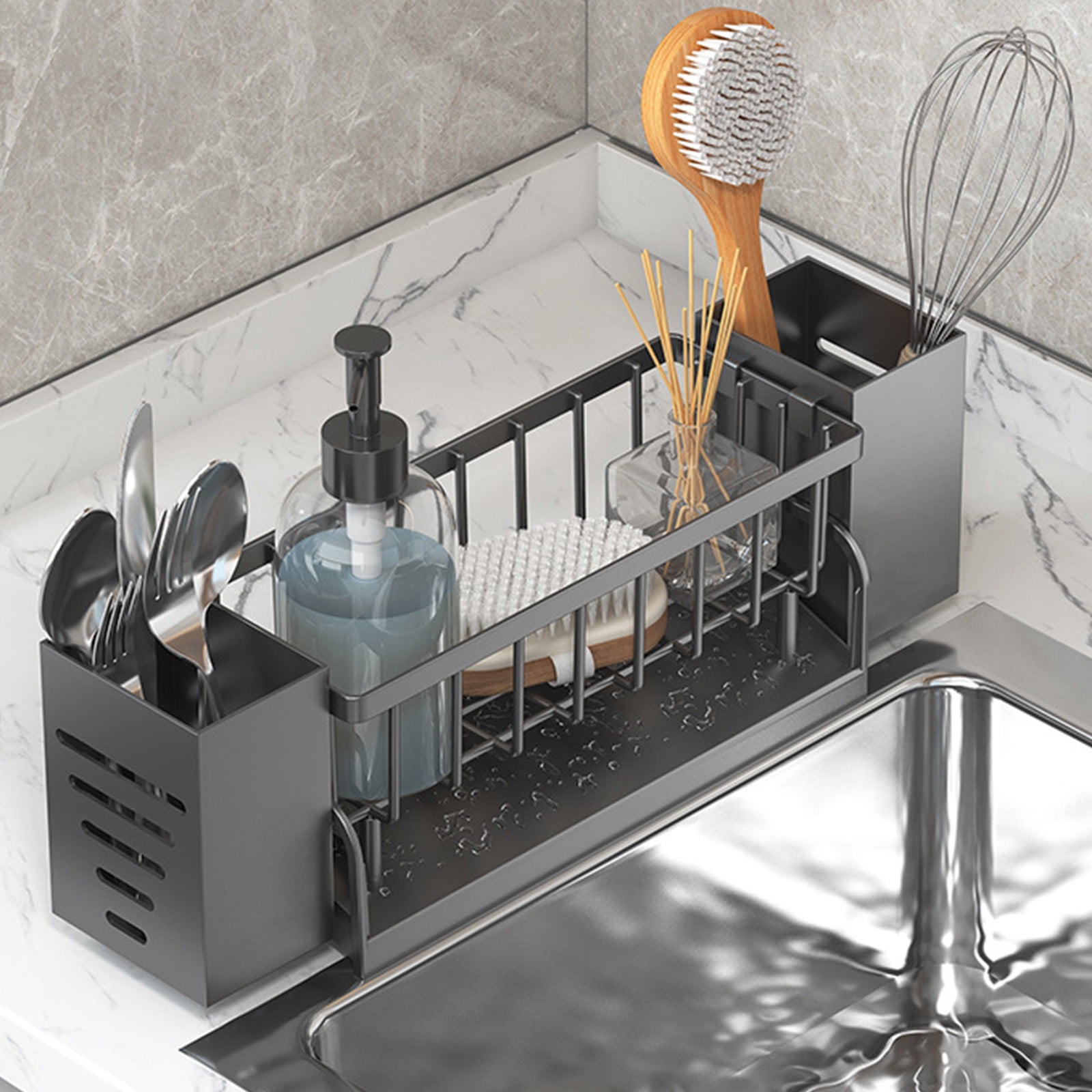 Xuniizn Pantry Organizers and Storage - Kitchen Organizers and Storage Rack, Sink Countertop Multifunctional Holder for Rags, Chopsticks, Knives & Forks - Kitchen Organization & Storage Solution Gray - Image 6