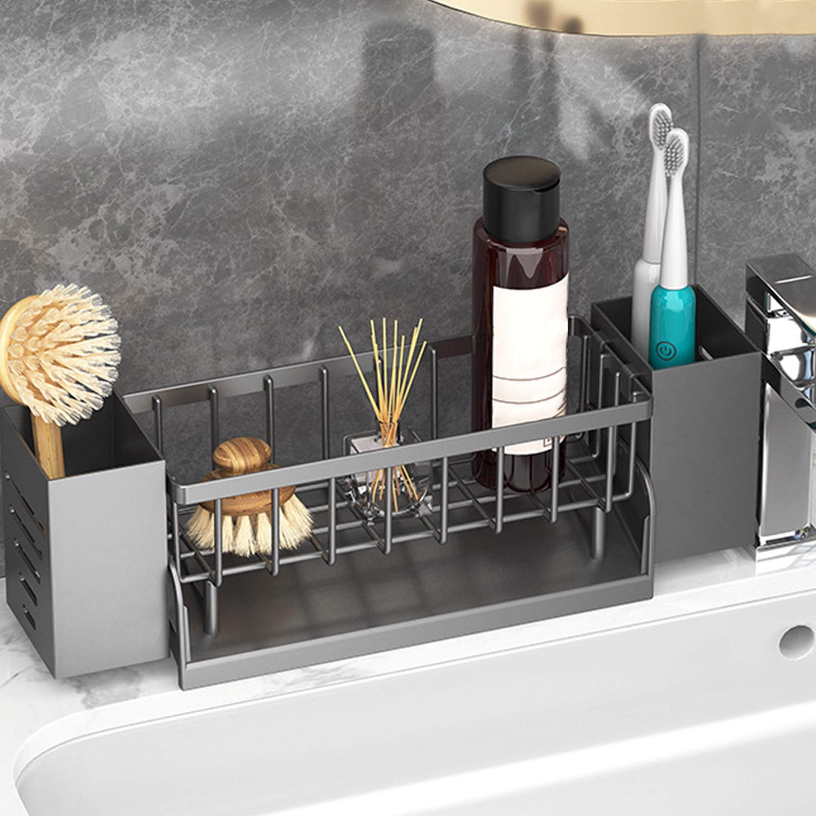 Xuniizn Pantry Organizers and Storage - Kitchen Organizers and Storage Rack, Sink Countertop Multifunctional Holder for Rags, Chopsticks, Knives & Forks - Kitchen Organization & Storage Solution Gray - Image 7