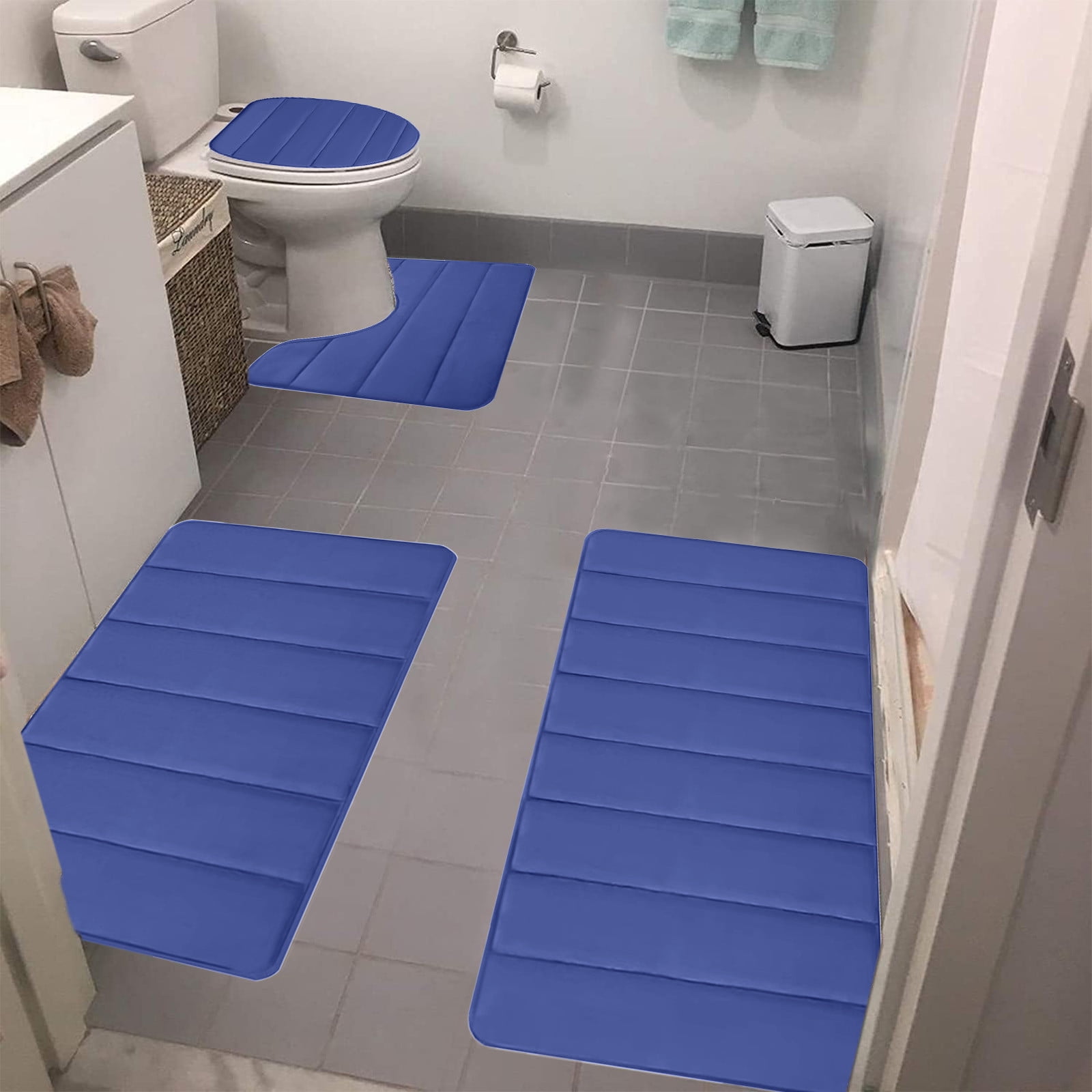 Xuniizn Bathroom Rugs Sets 4 Piece, Bath Mat Set and Oval Toilet Base with Rubber Backing, Plush Absorbent Shaggy Chenille Washable Mats, Includes 16x24